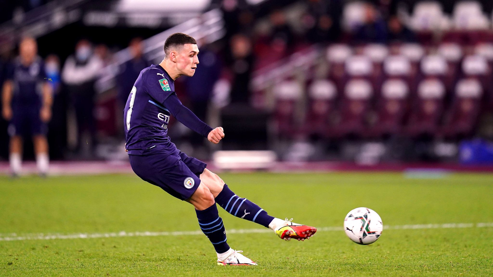 Phil Foden shoots wide from the penalty spot