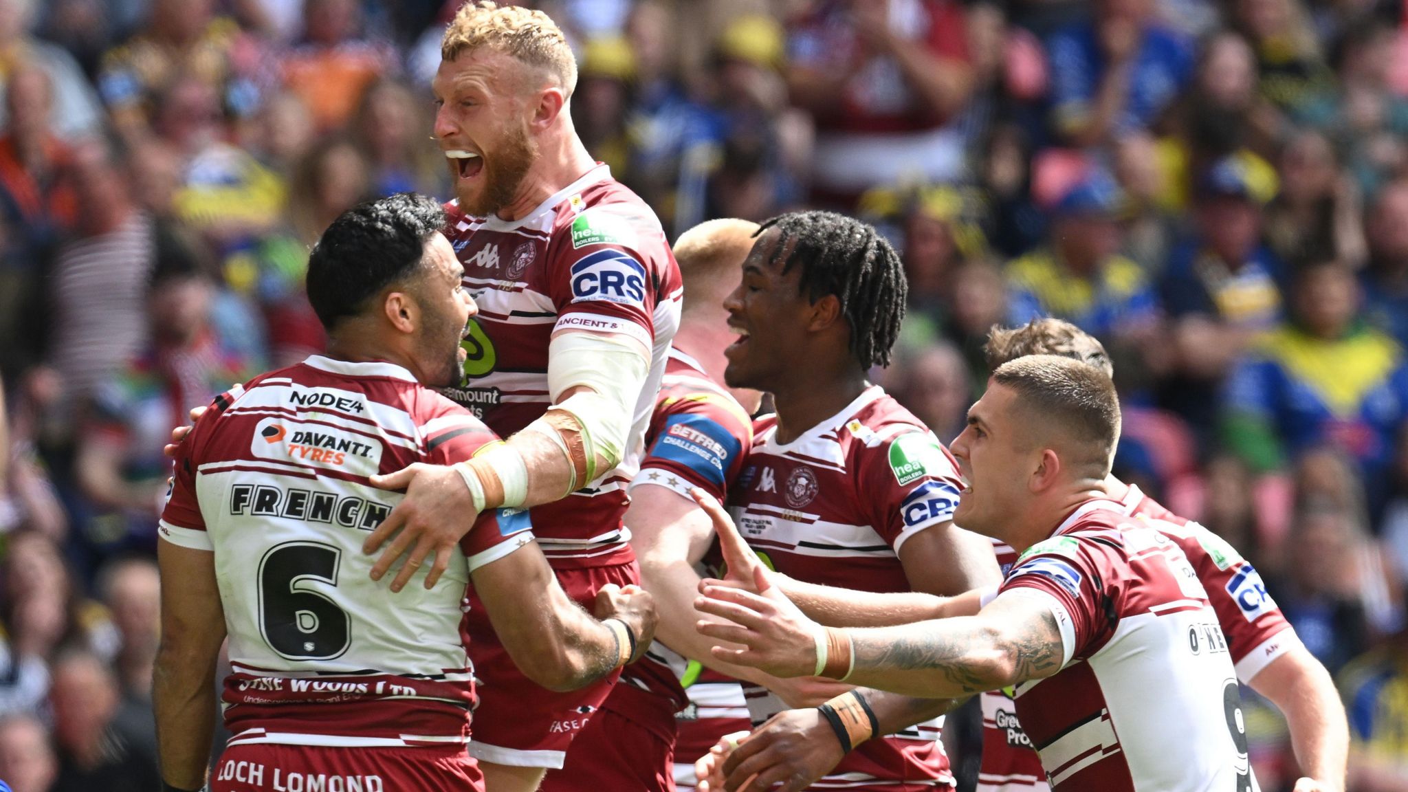 Wigan celebrate their second try