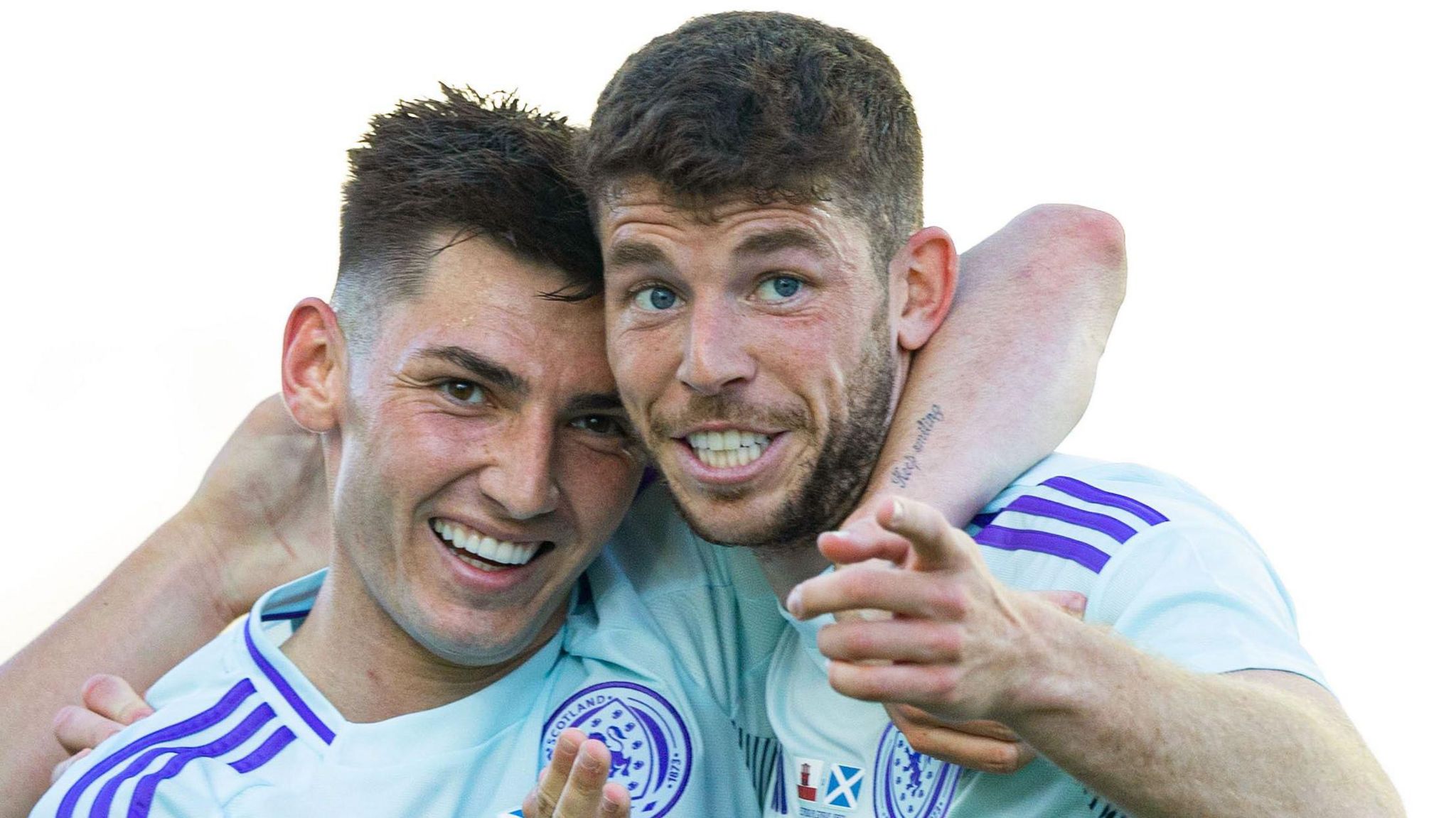 Scotland's Ryan Christie celebrates with Billy Gilmour after scoring to make it 1-0 during an International Friendly match between Gibraltar and Scotland at Estadio Algarve,