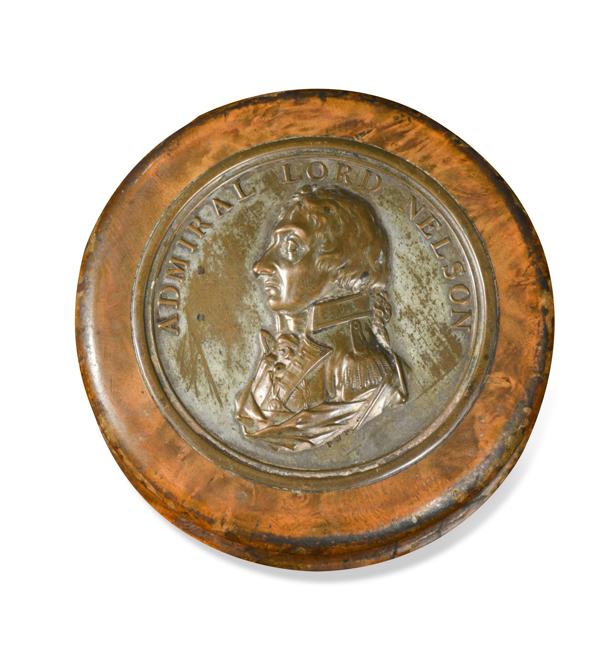 A memorial snuff box with a portrait of Admiral Lord Nelson on it 