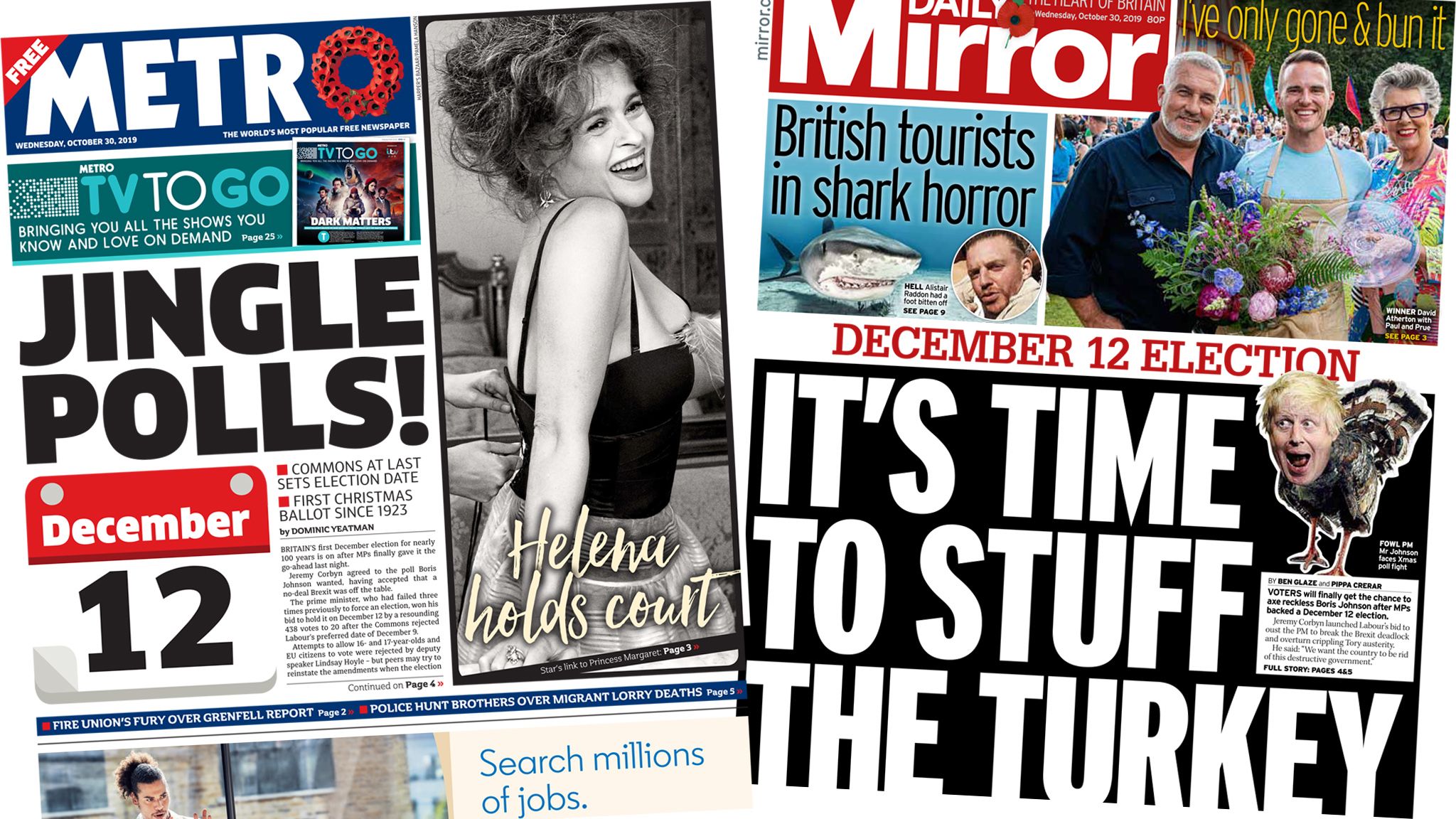 Front pages of the Metro and the Mirror