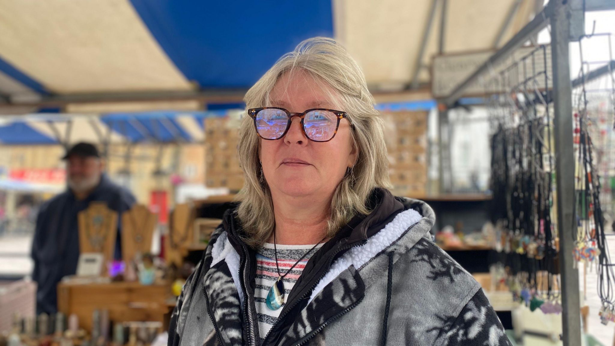 Mansfield market trader Fiona Harner standing in front of her stall