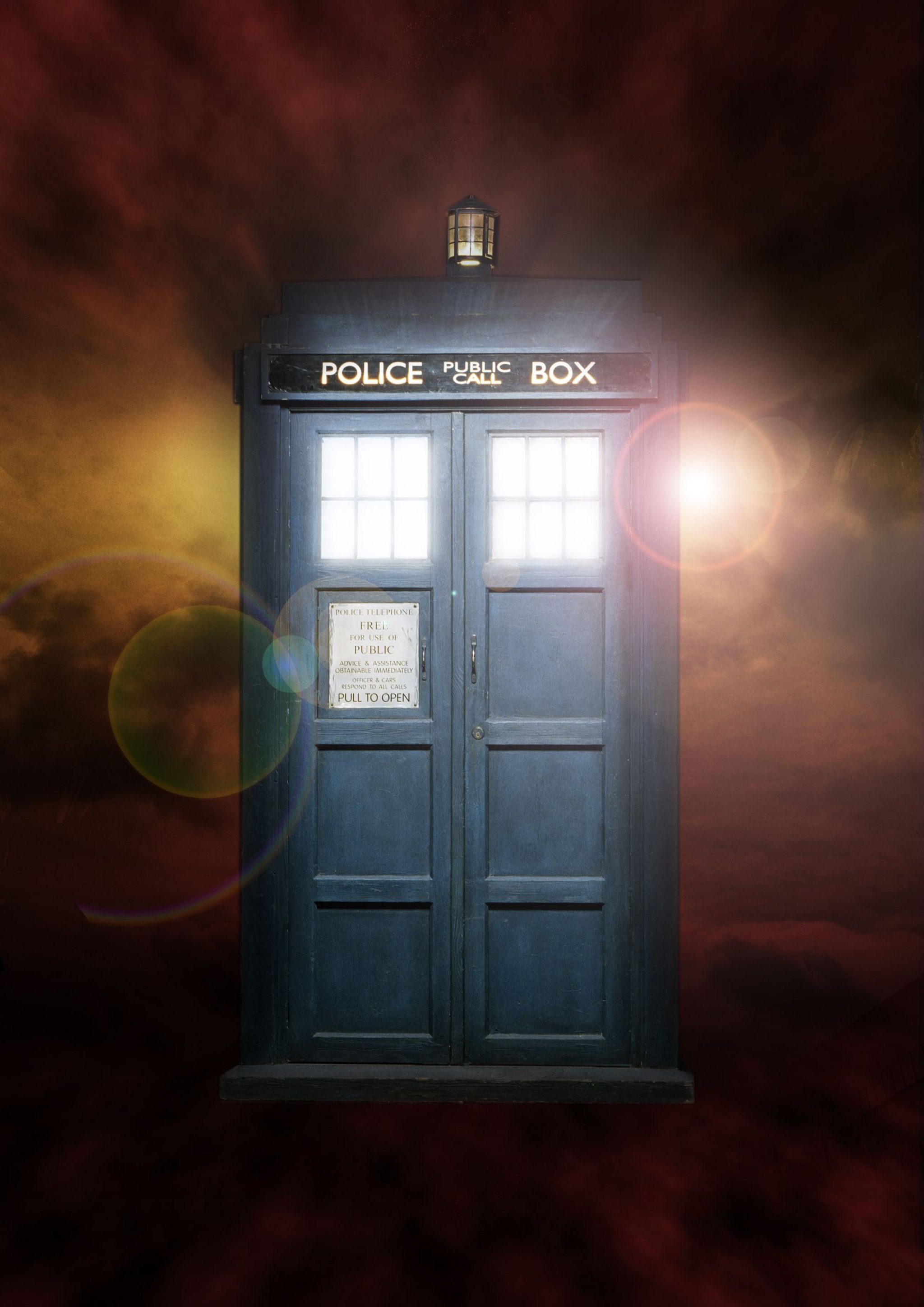 An Image of The TARDIS floating in a dark sky 