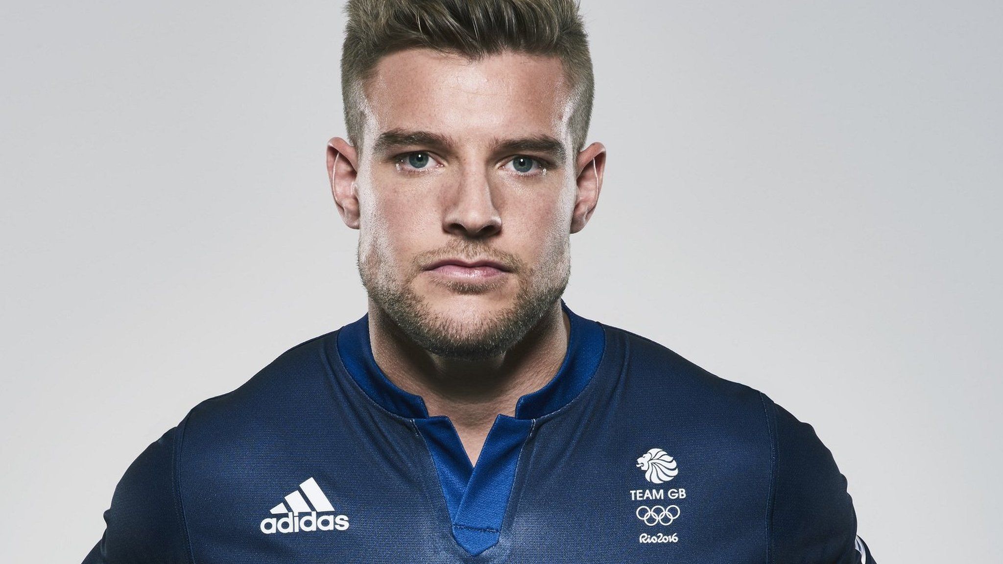 England's Tom Mitchell models the GB sevens kit for Rio