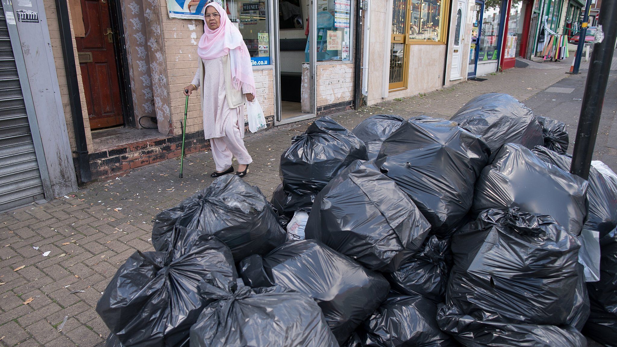 Bin bags piled up in Birmingham