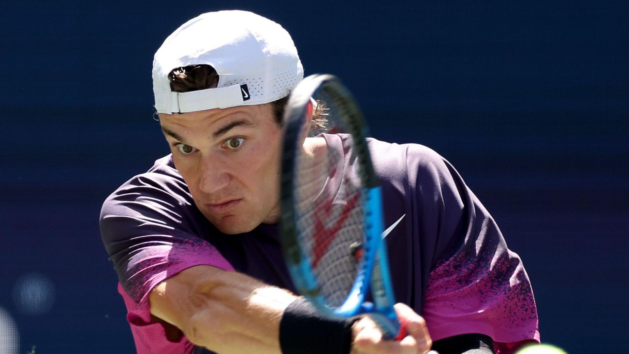 Great Britain's Jack Draper plays a backhand during US Open fourth-round match against Tomas Machac