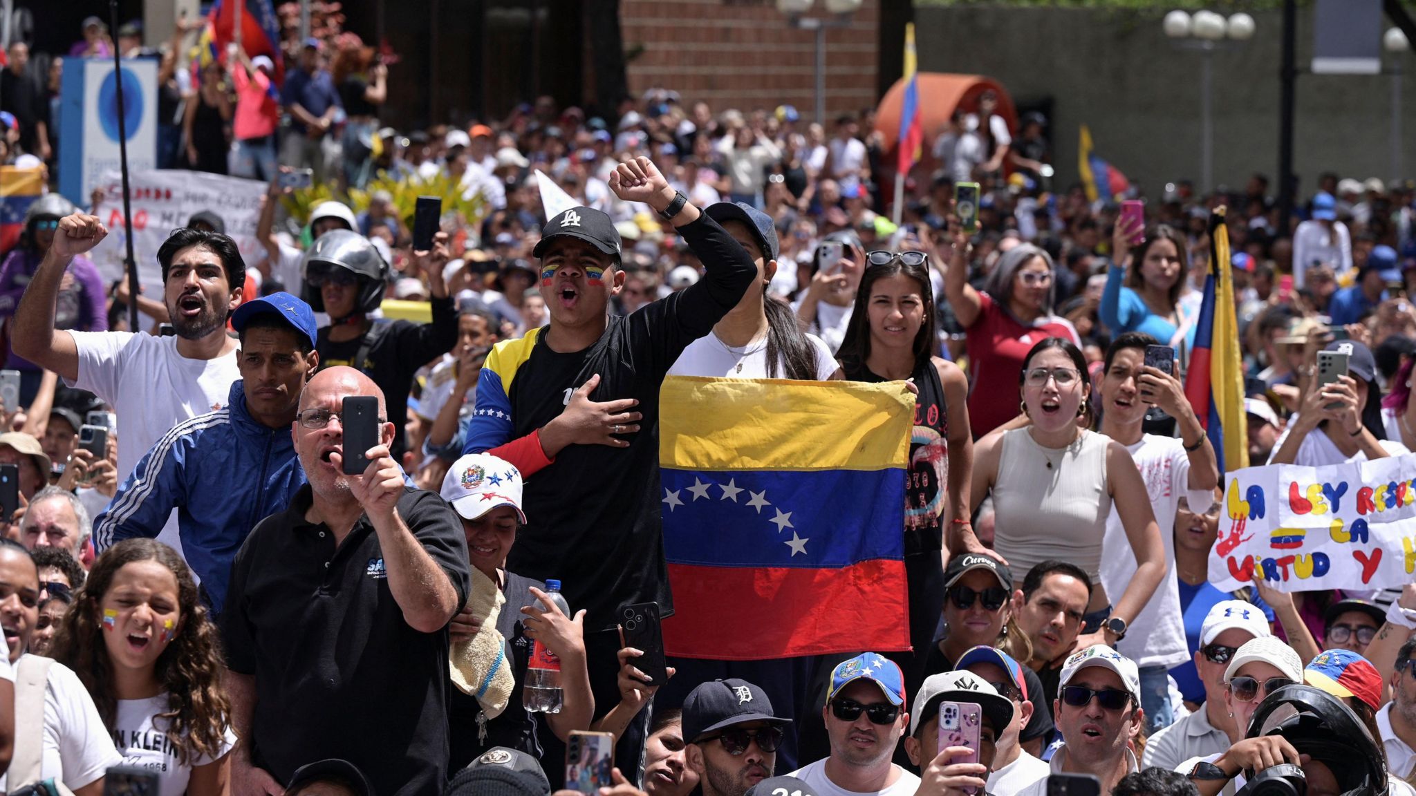 Anti-government protesters at a rally in Caracas