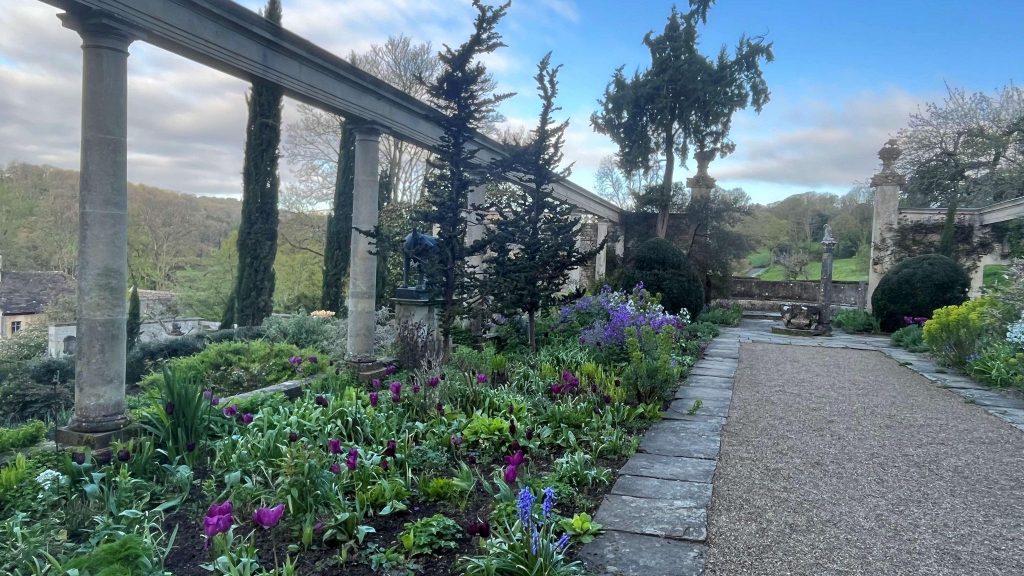 Italian style border flower beds are set in terraces