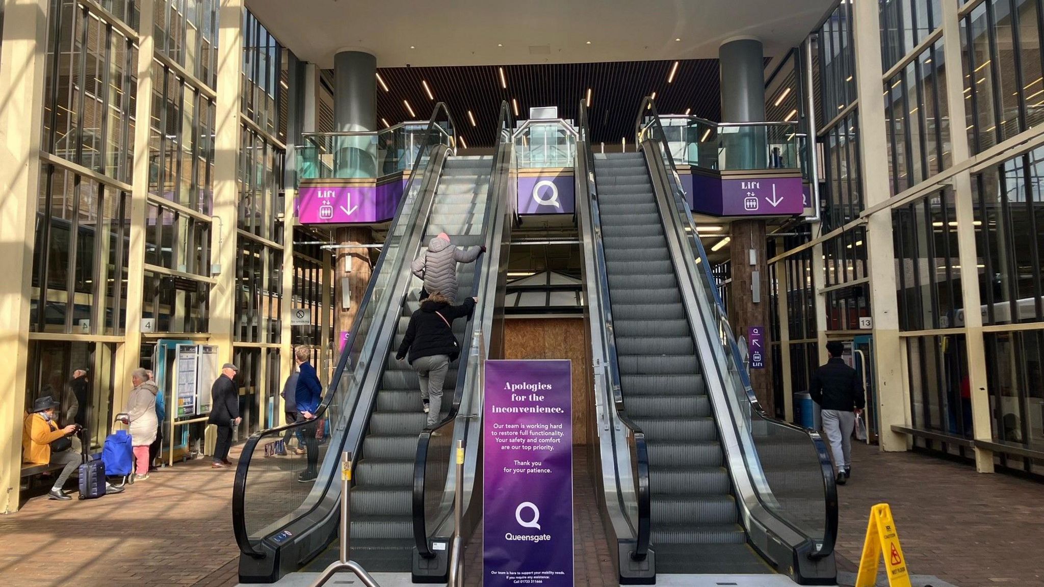 Broken escalators at Queensgate bus station