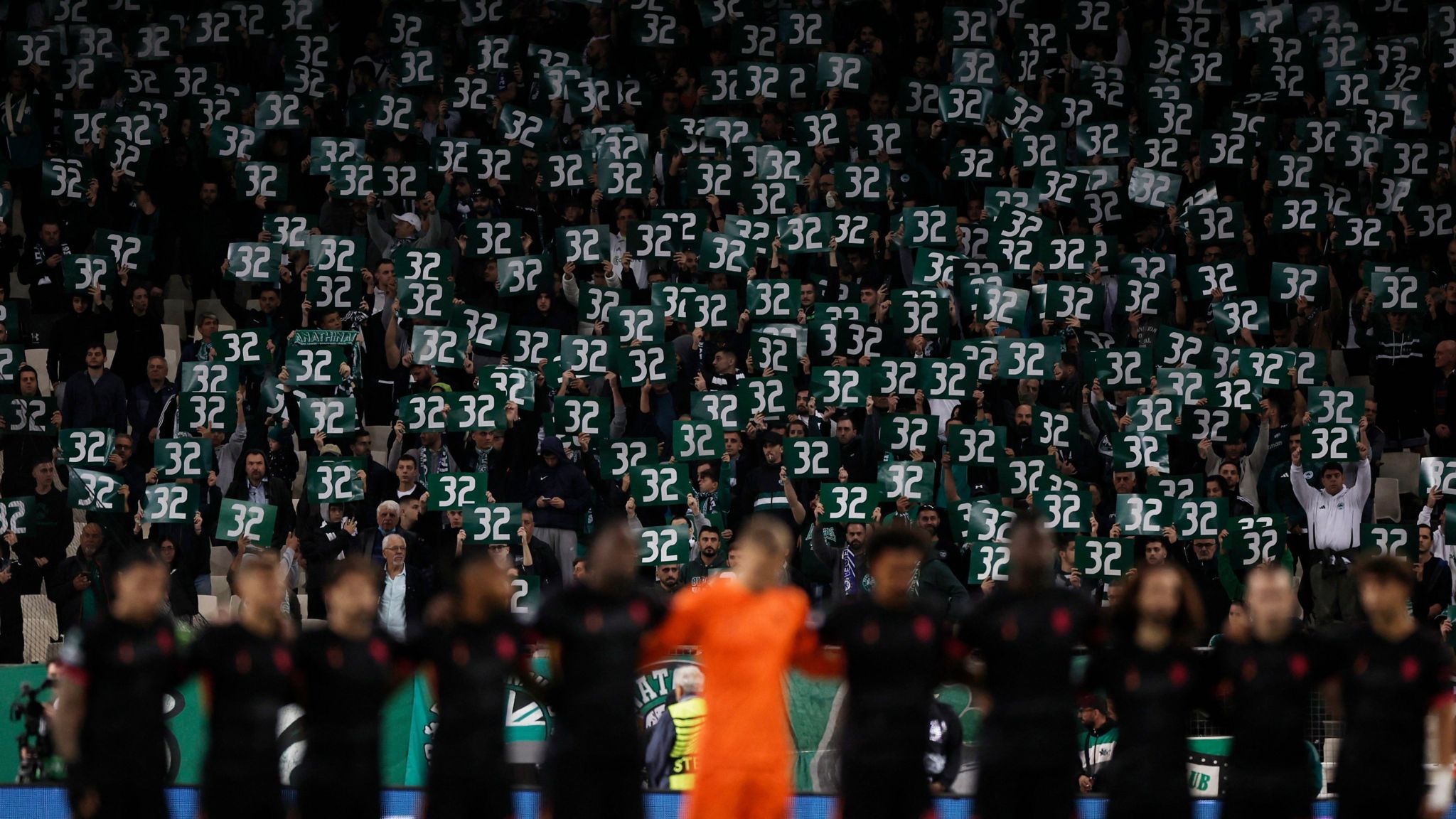 Players and fans pay tribute to George Baldock before Panathinaikos' game with Chelsea on Thursday