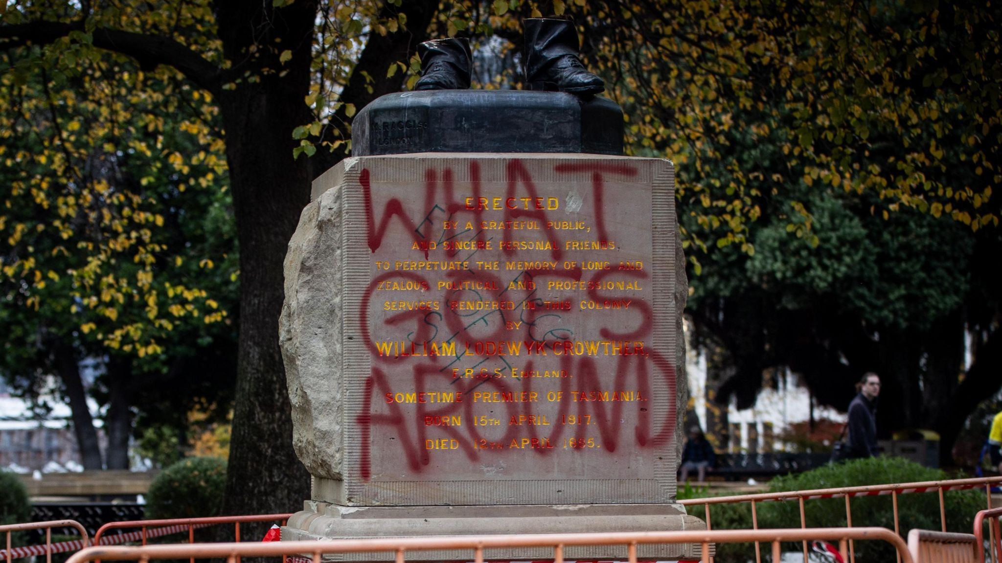 The vandalised William Crowther statue