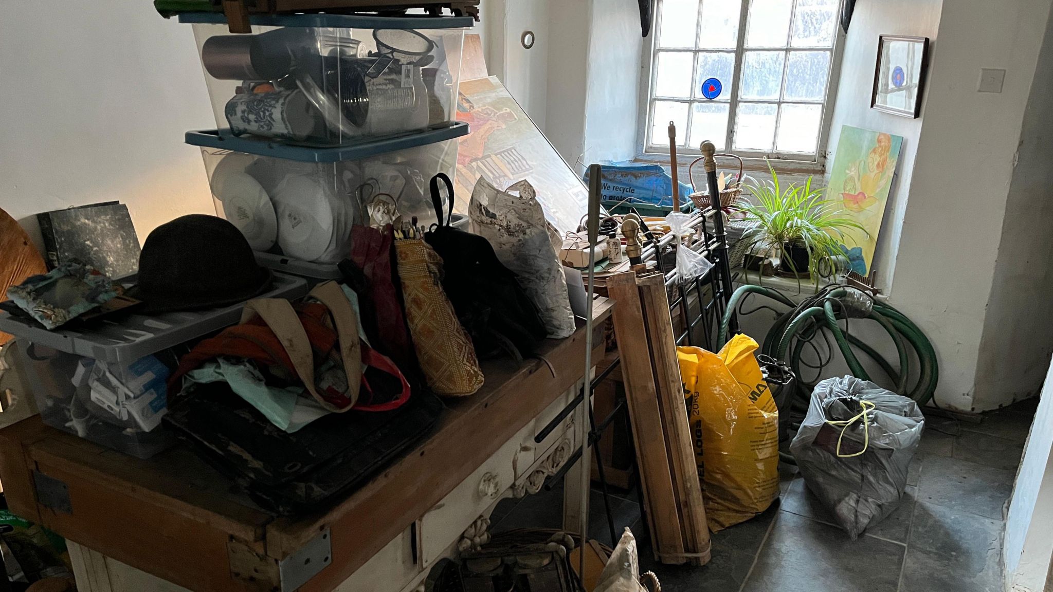 Personal items on tables and shelves after flooding