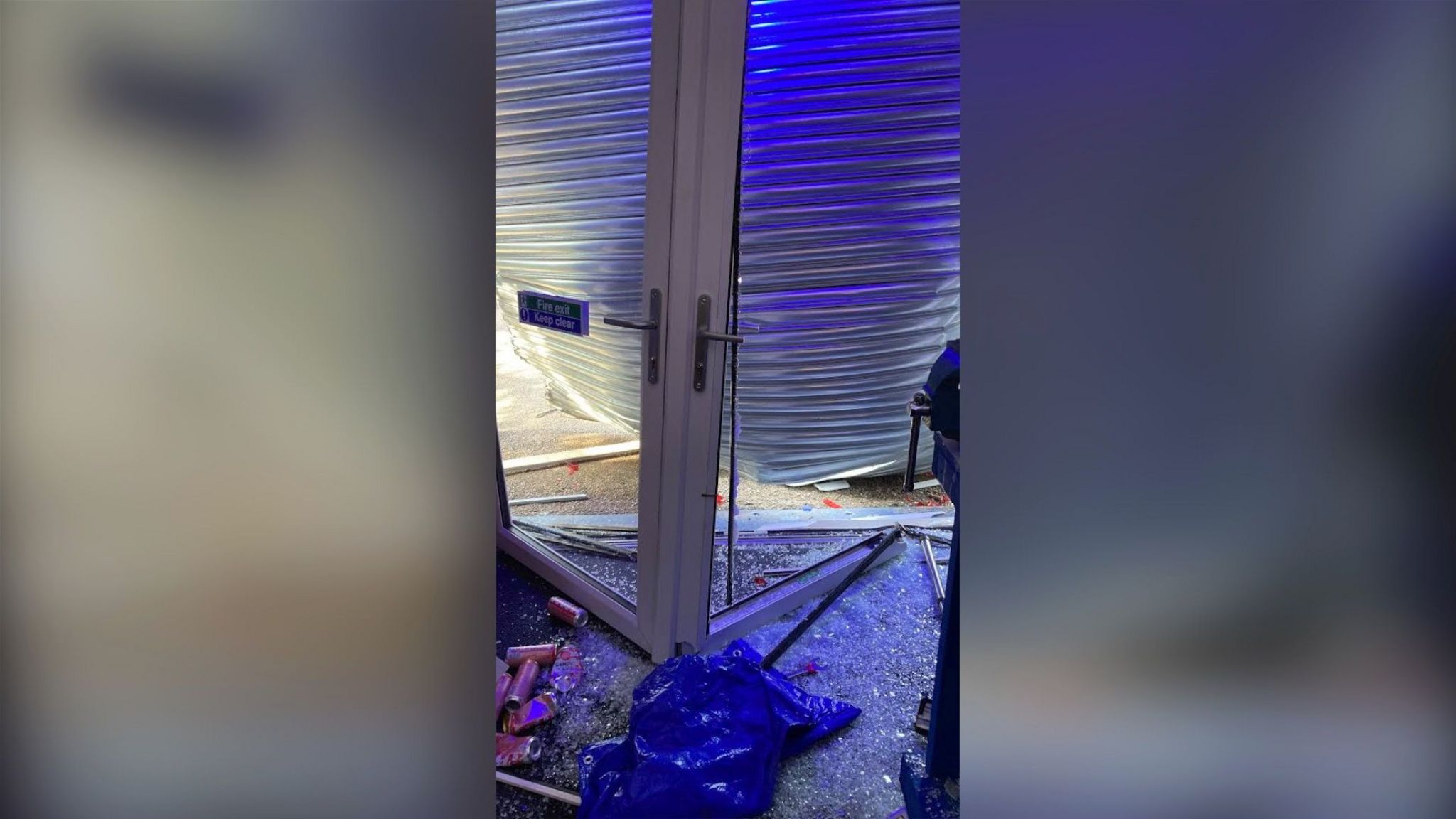 A double glazed door smashed