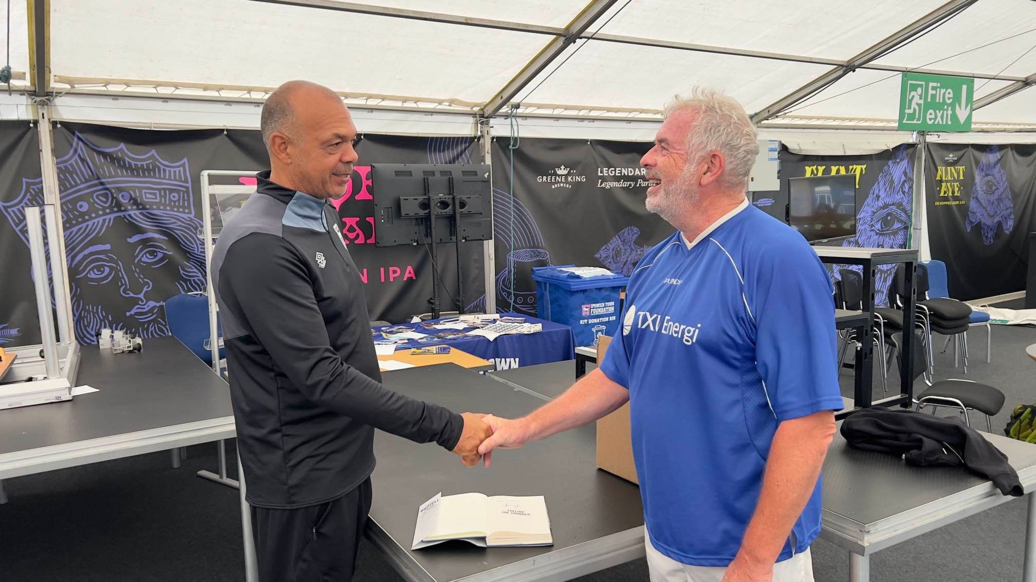 Jason Dozzell (left) pictured with one of the walking football participants 