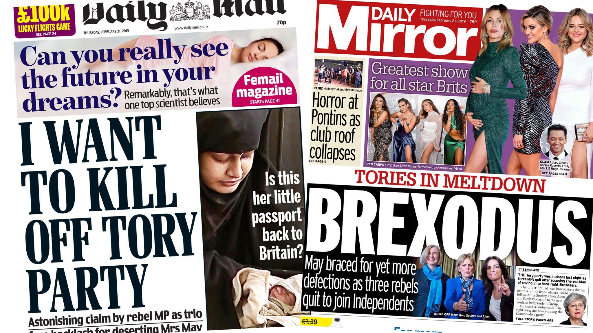 Daily Mail and Mirror front pages