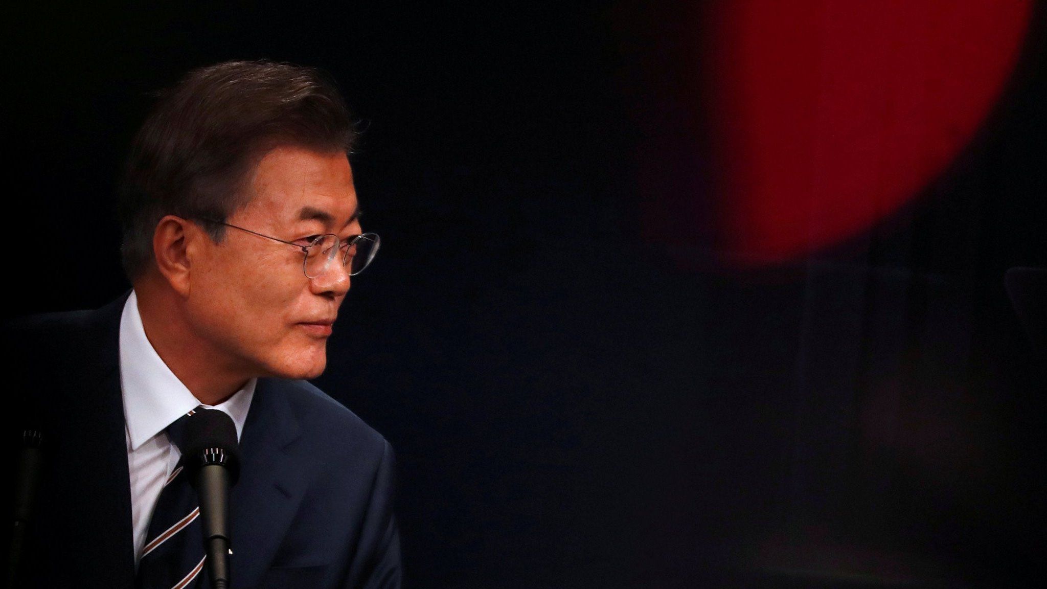 South Korean President Moon Jae-in speaks during a news conference at the Presidential Blue House in Seoul, South Korea, May 27, 2018.