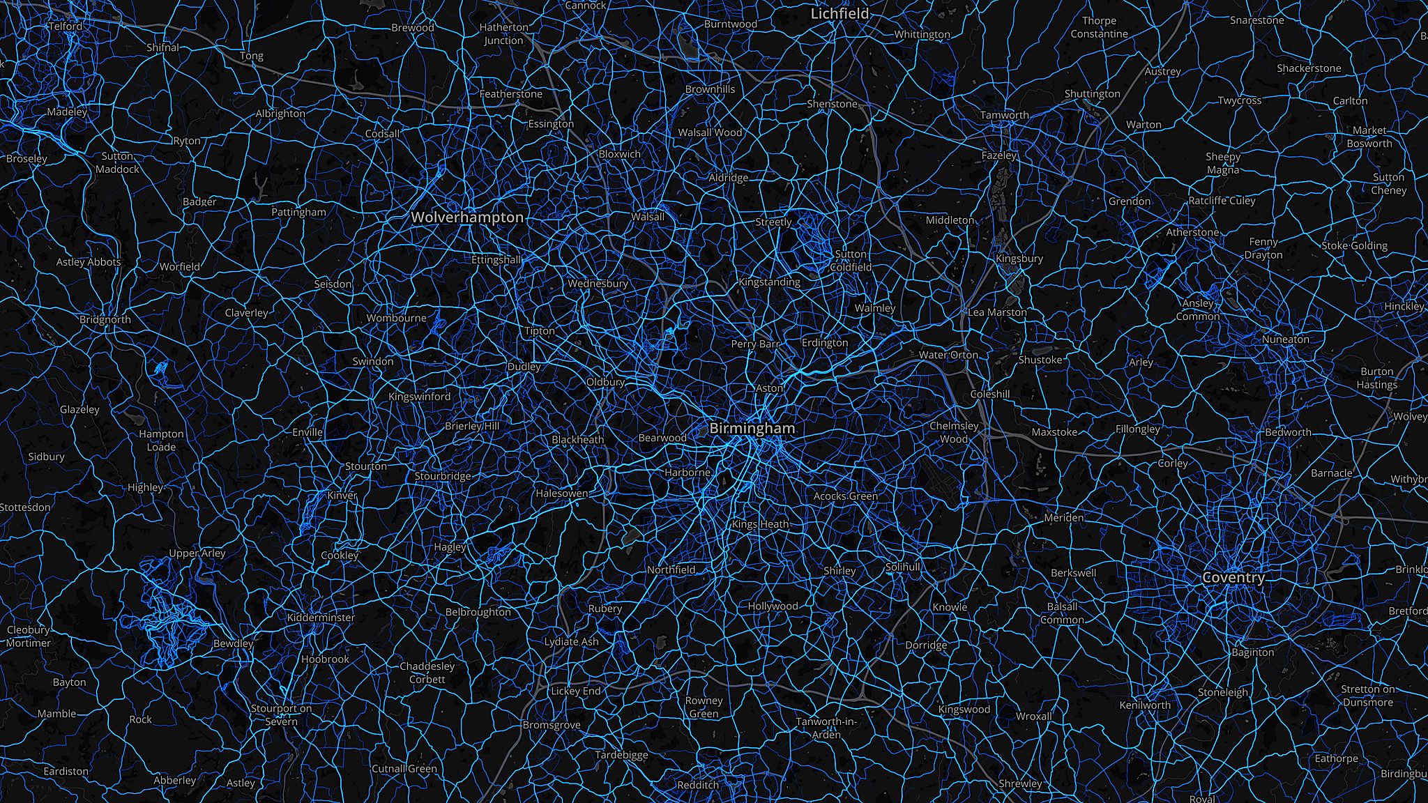 West Midlands - cycling routes (by Strava users 2015)