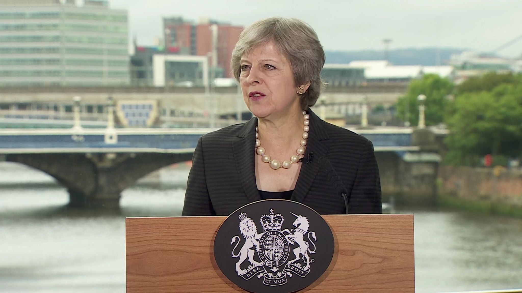 Theresa May is giving a speech in Belfast