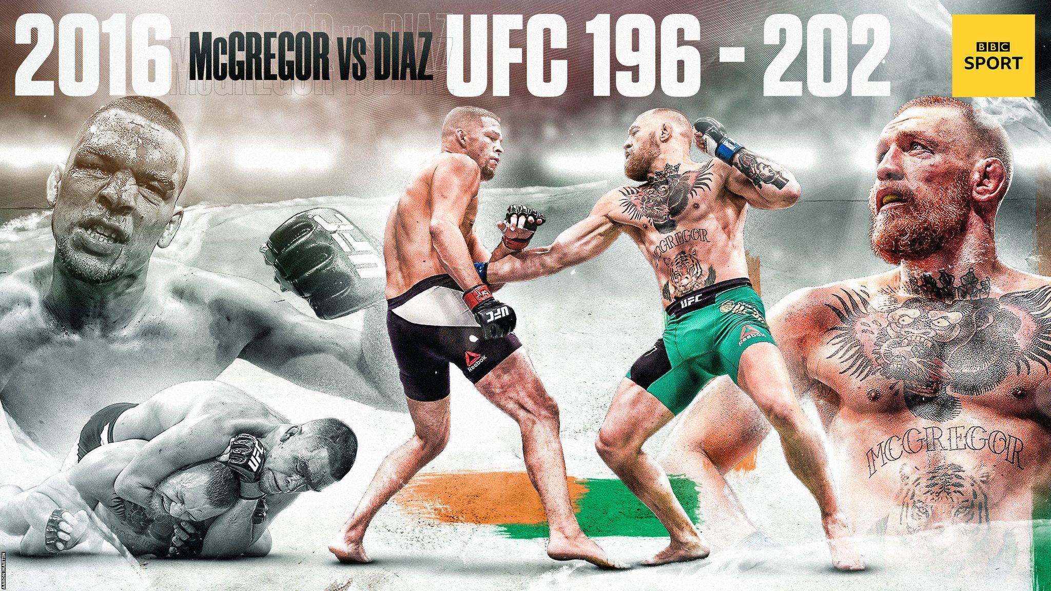 Graphic showing the best moments of Conor McGregor's rivalry with Nate Diaz