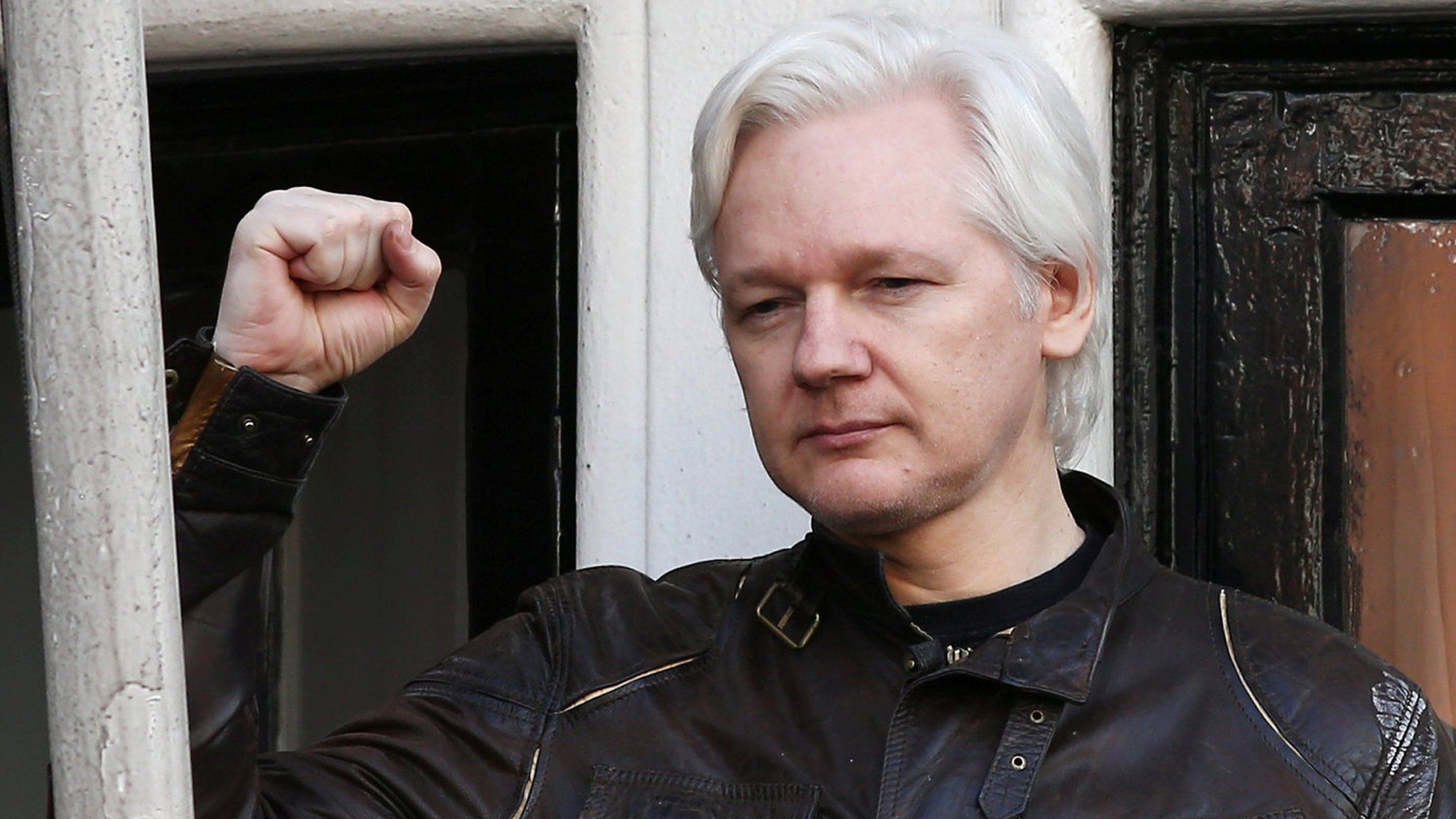 Julian Assange speaks on the balcony of the Embassy of Ecuador in London on May 19, 2017