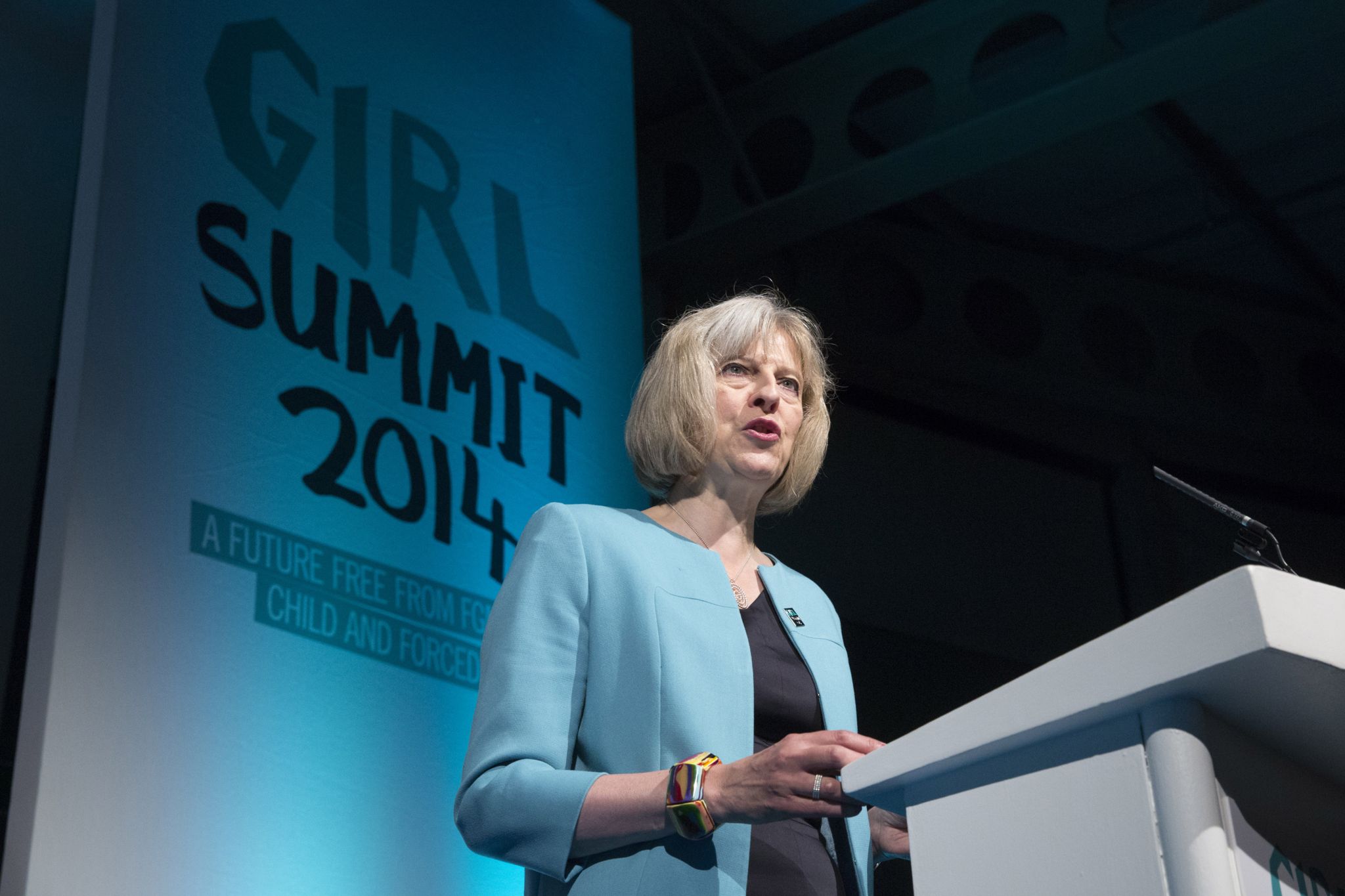 Theresa May addressing an FGM conference