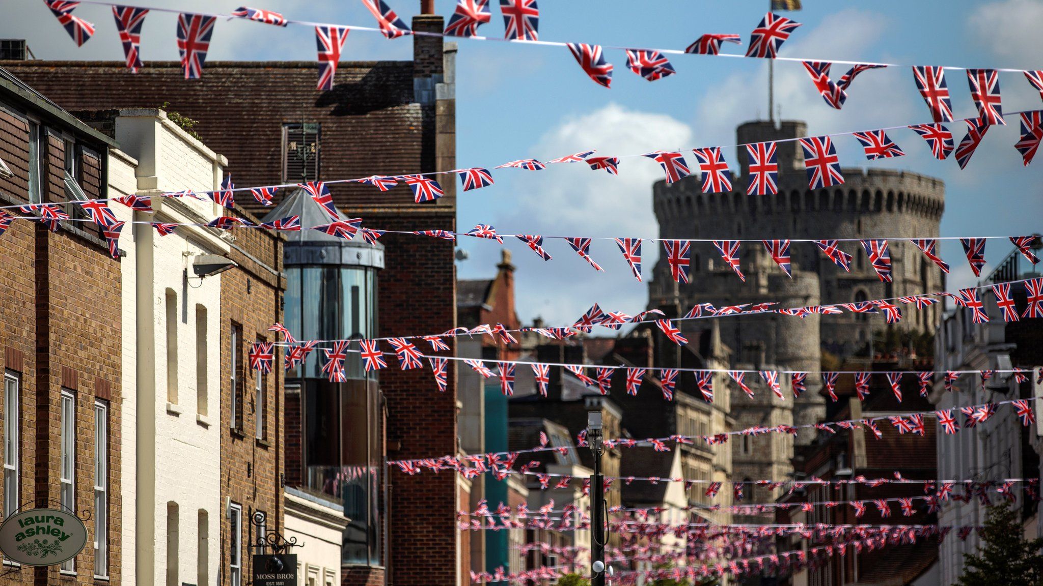Bunting in front of Windsor Castle ahead of the royal wedding