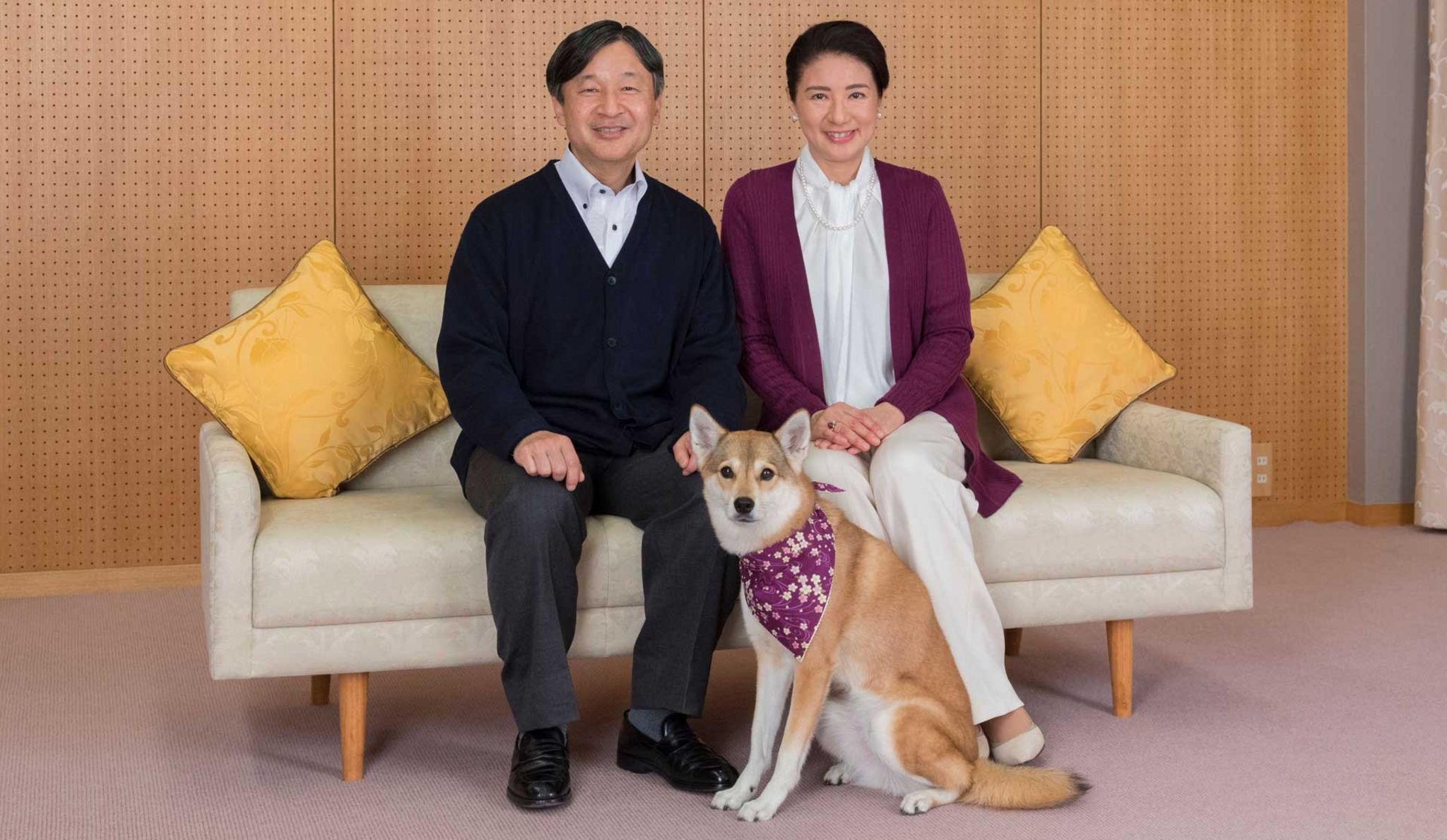 Prince Naruhito and Princess Masako with their pet dog Yuri