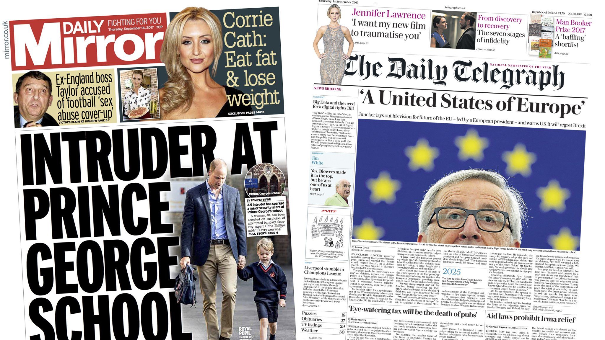 Daily Mirror and Telegraph front pages