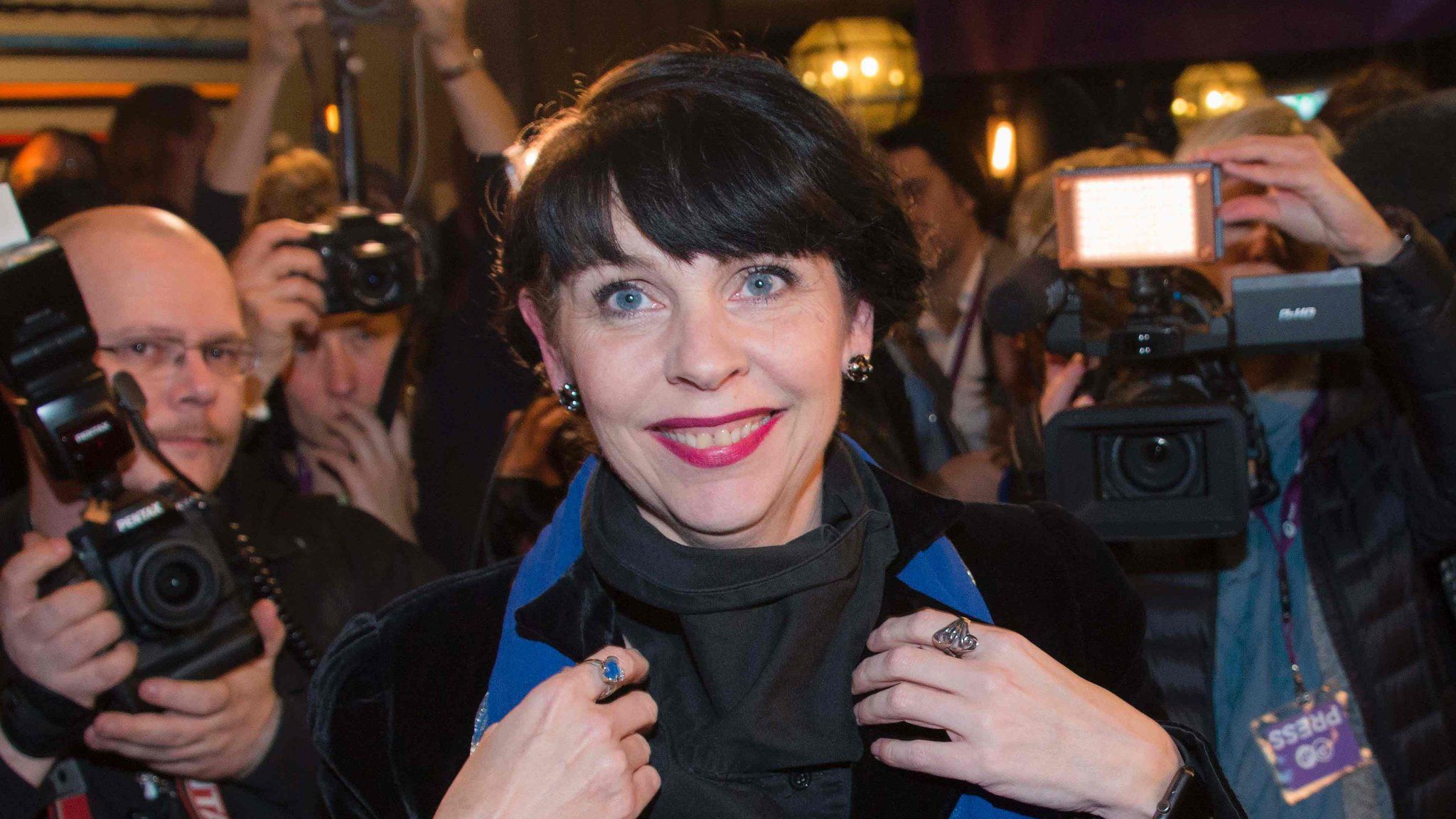 Politician and co founder of Iceland's Pirate Party Birgitta Jonsdottir as the election results are announced.