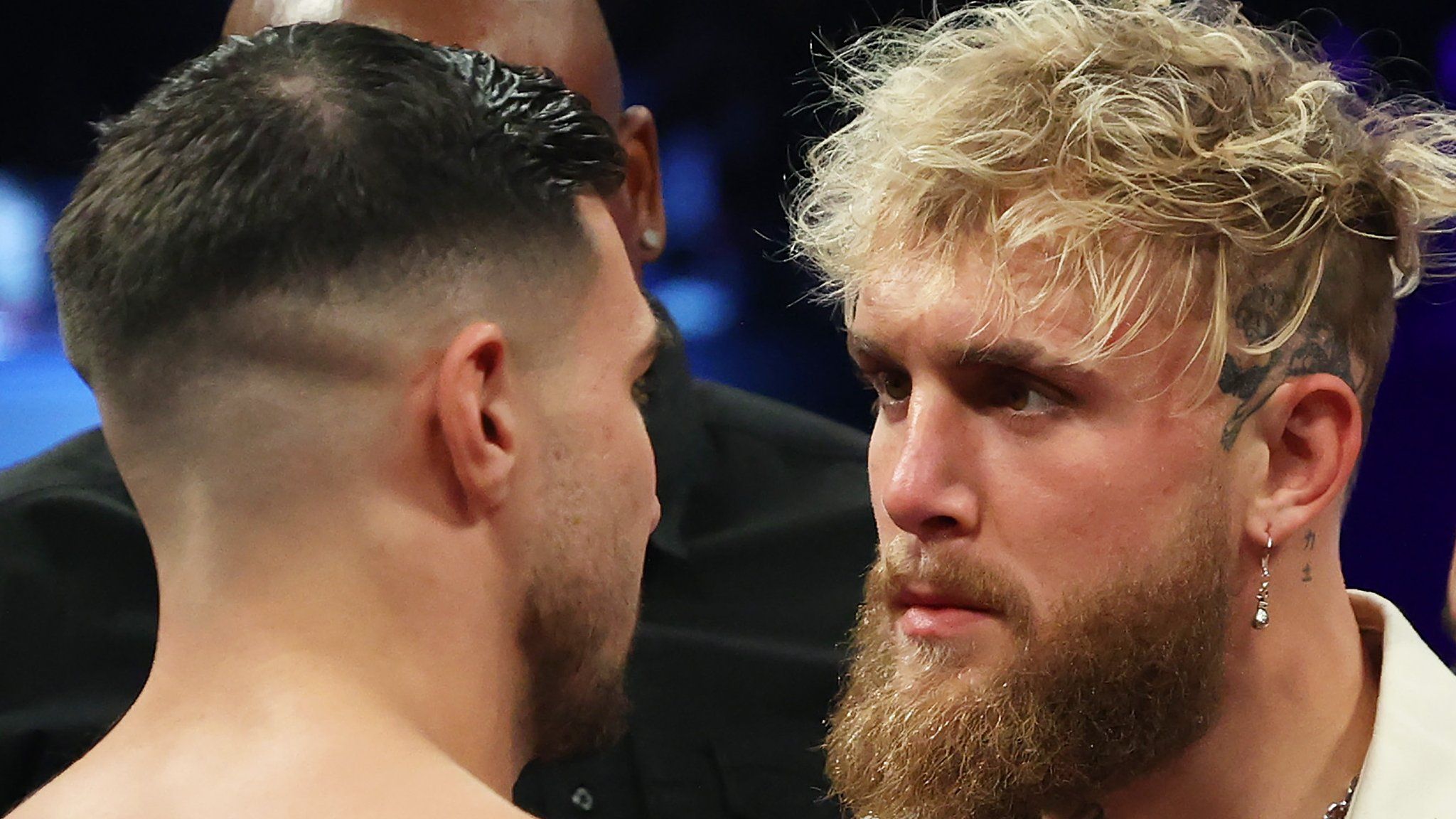 Jake Paul stares at Tommy Fury