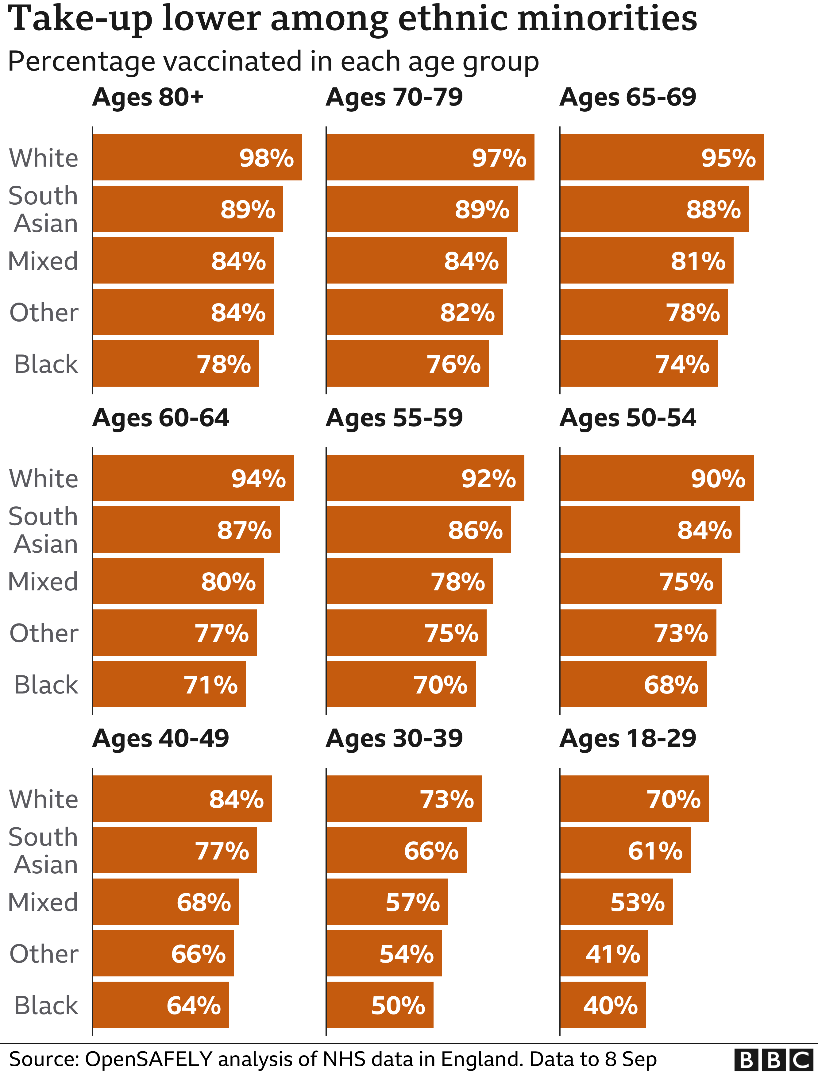 Vaccine take up by ethnicity