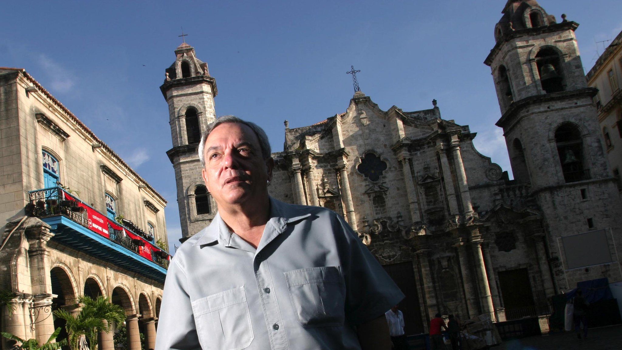 Eusebio Leal walks at the Cathedral square, May 5, 2004, in Havana, Cuba