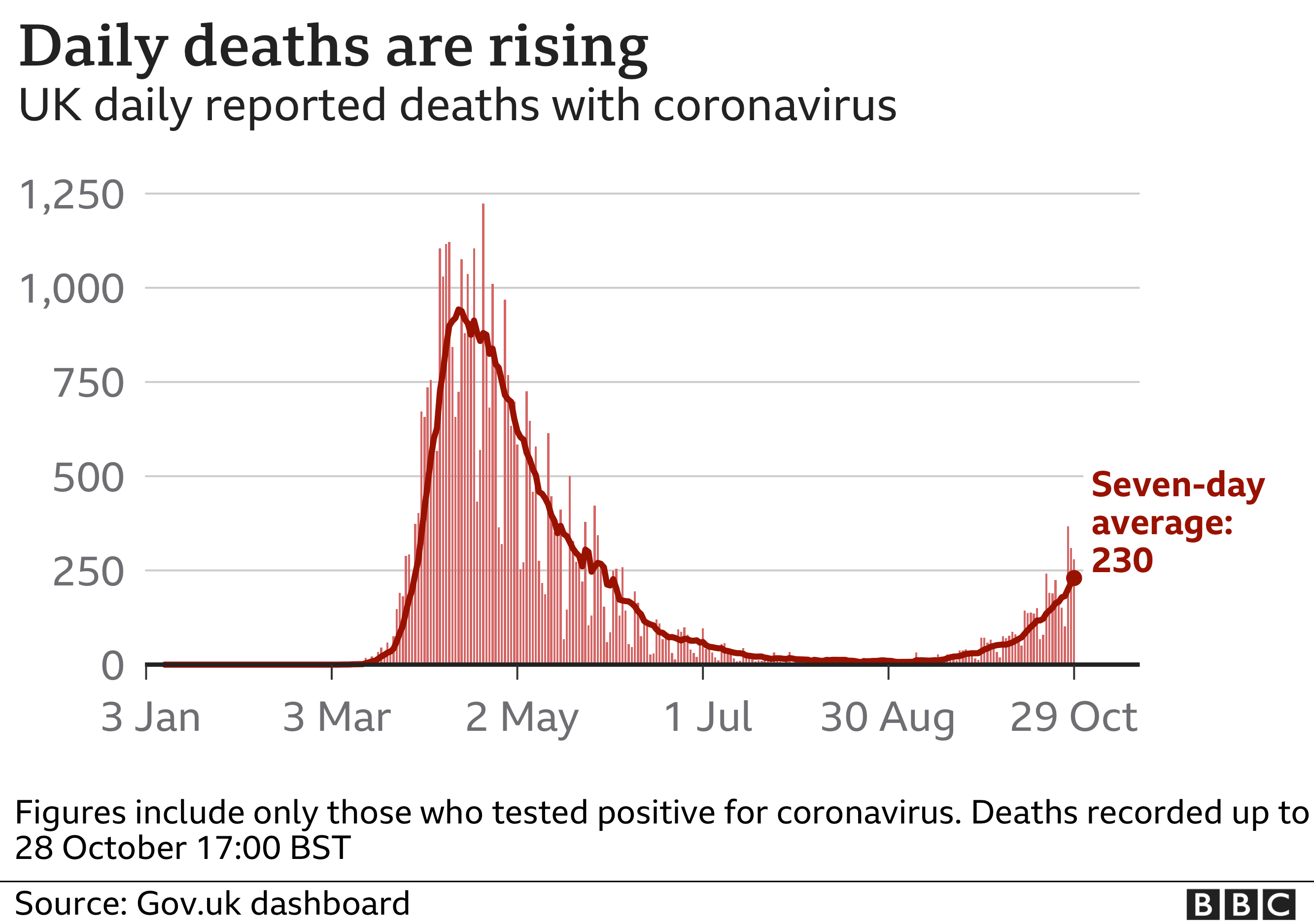 Chart shows daily deaths are continuing to rise