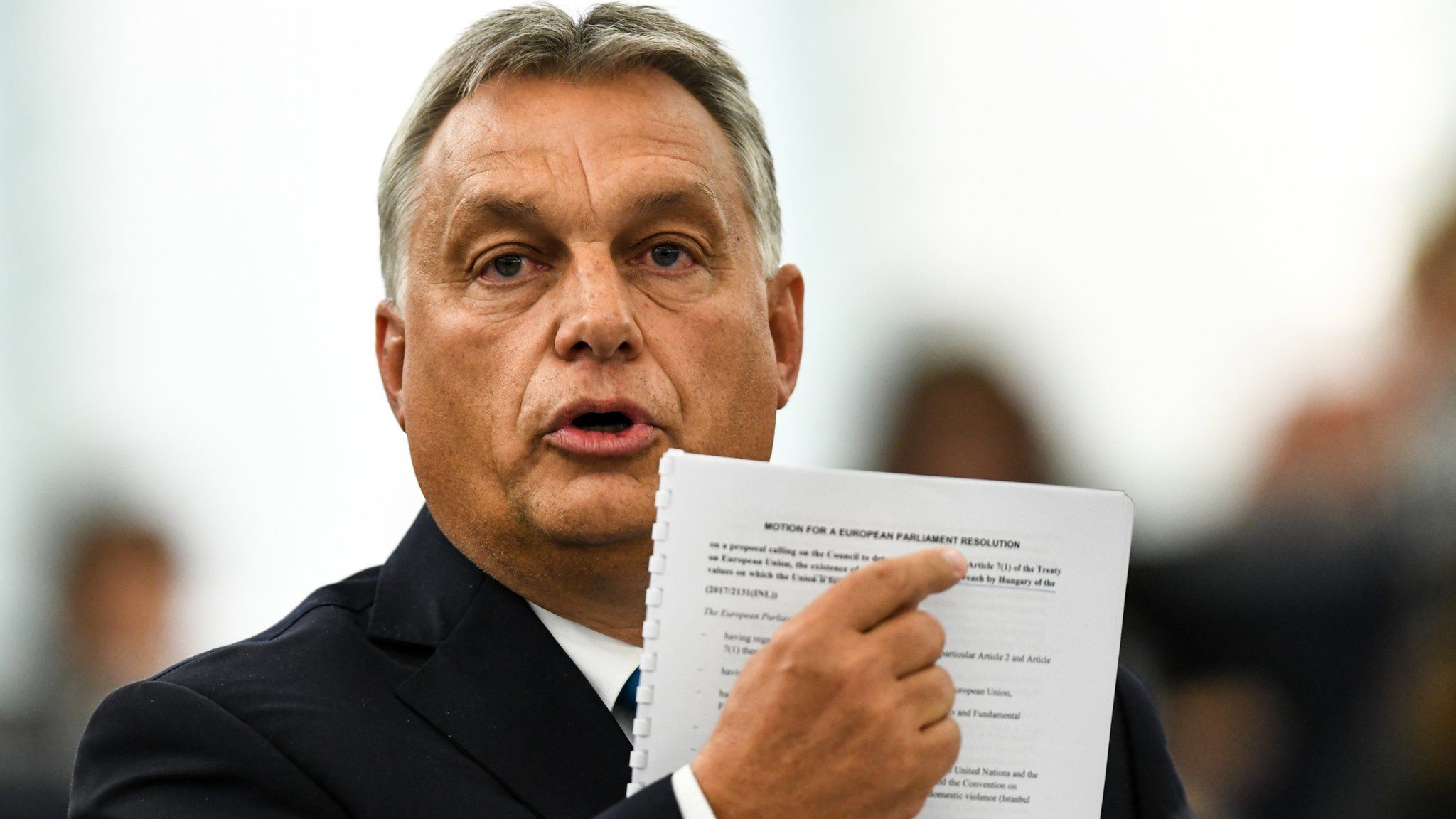 Hungary's Prime Minister Viktor Orban addresses the European Parliament. 11 Sept 2018