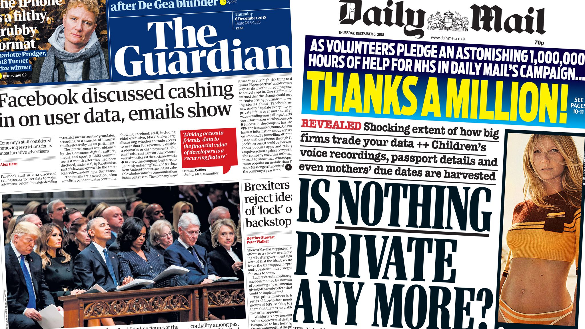 Composite image showing Guardian and Mail front pages