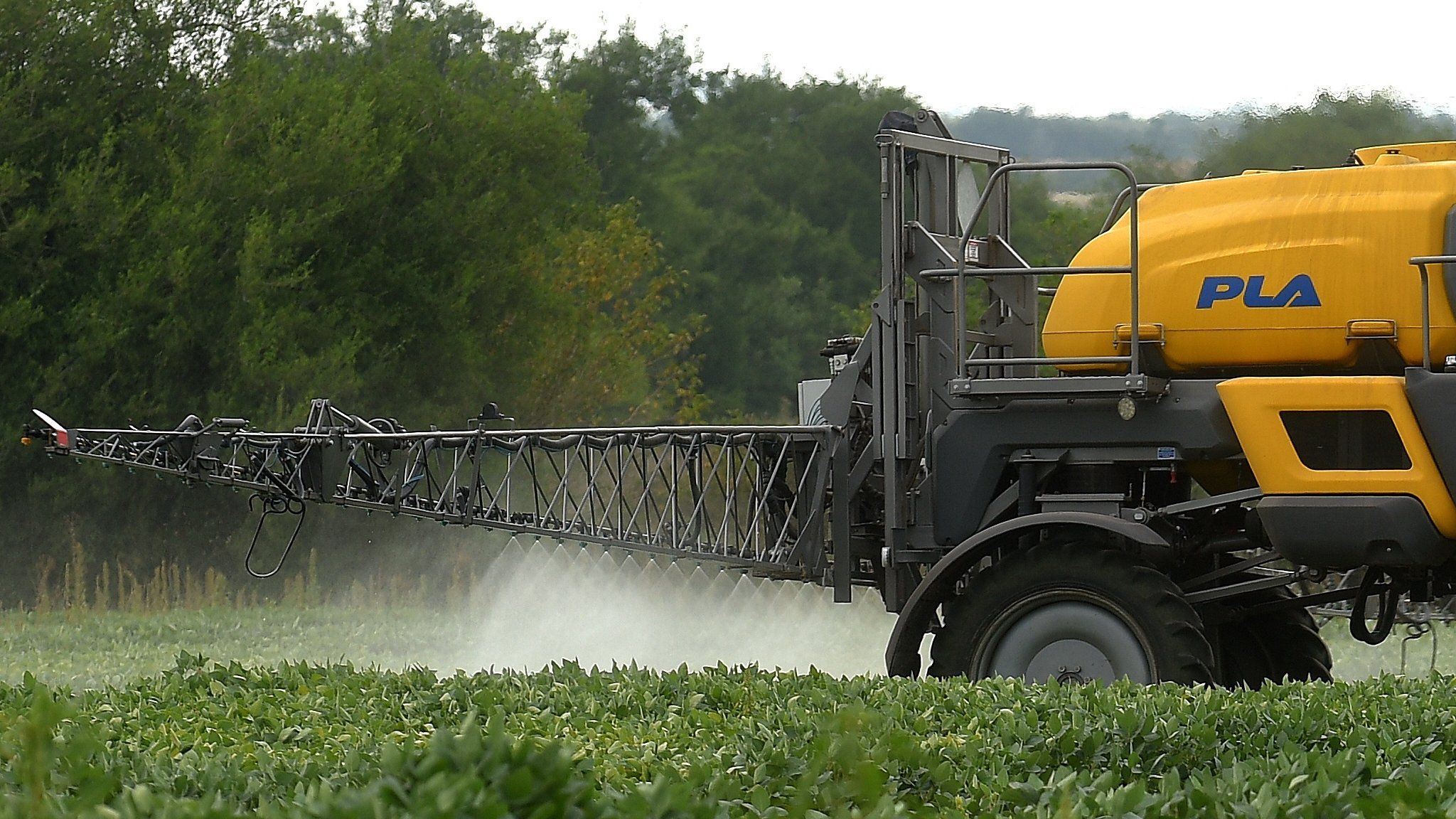 A soybean field is fumigated near Urdinarrain, Entre Rios province, Argentina, on February 8, 2018