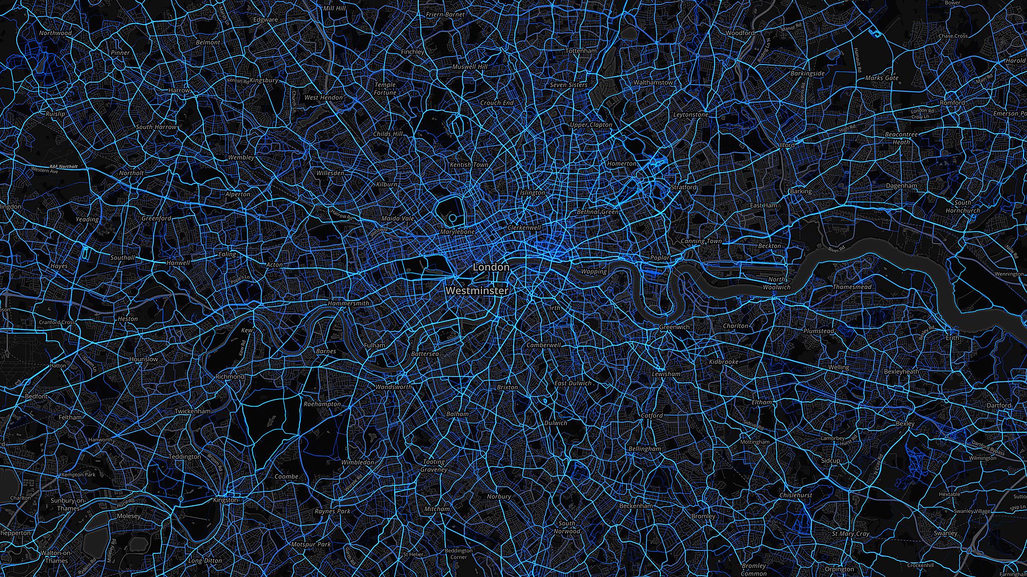 London - cycling routes (by Strava users 2015)