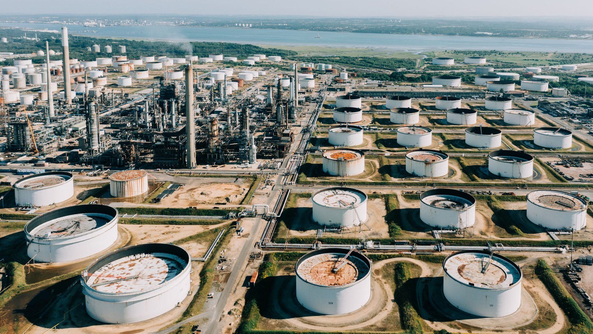 The UK's largest oil refinery at Fawley in Hampshire, owned by ExxonMobil