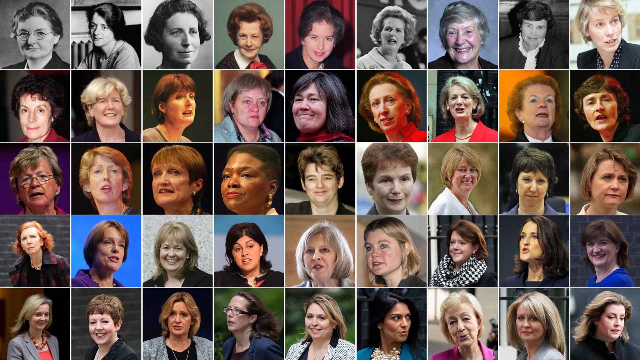 A compilation picture of every woman cabinet minister (45 of them) in UK parliamentary history