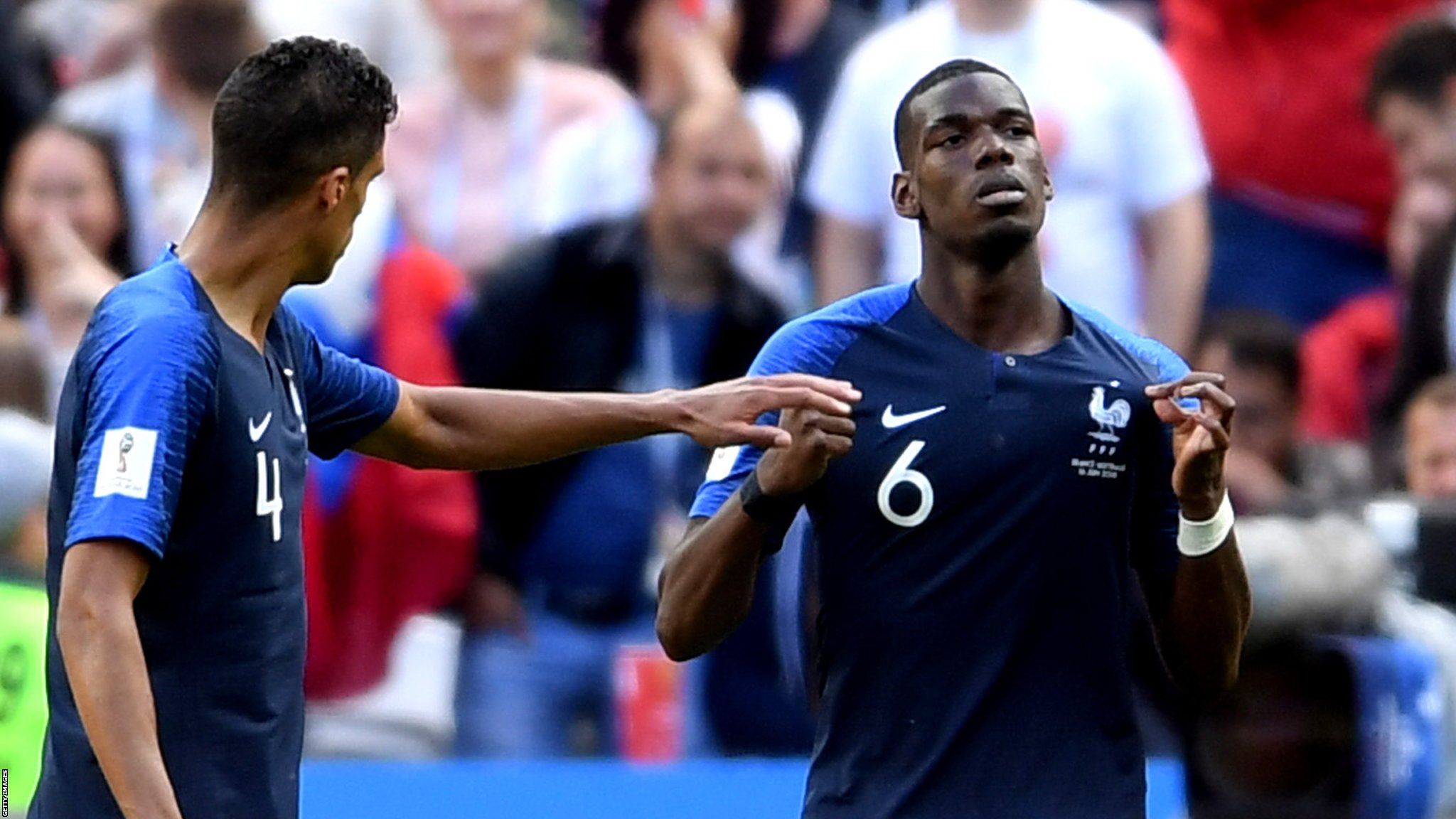 Paul Pogba celebrates scoring for France