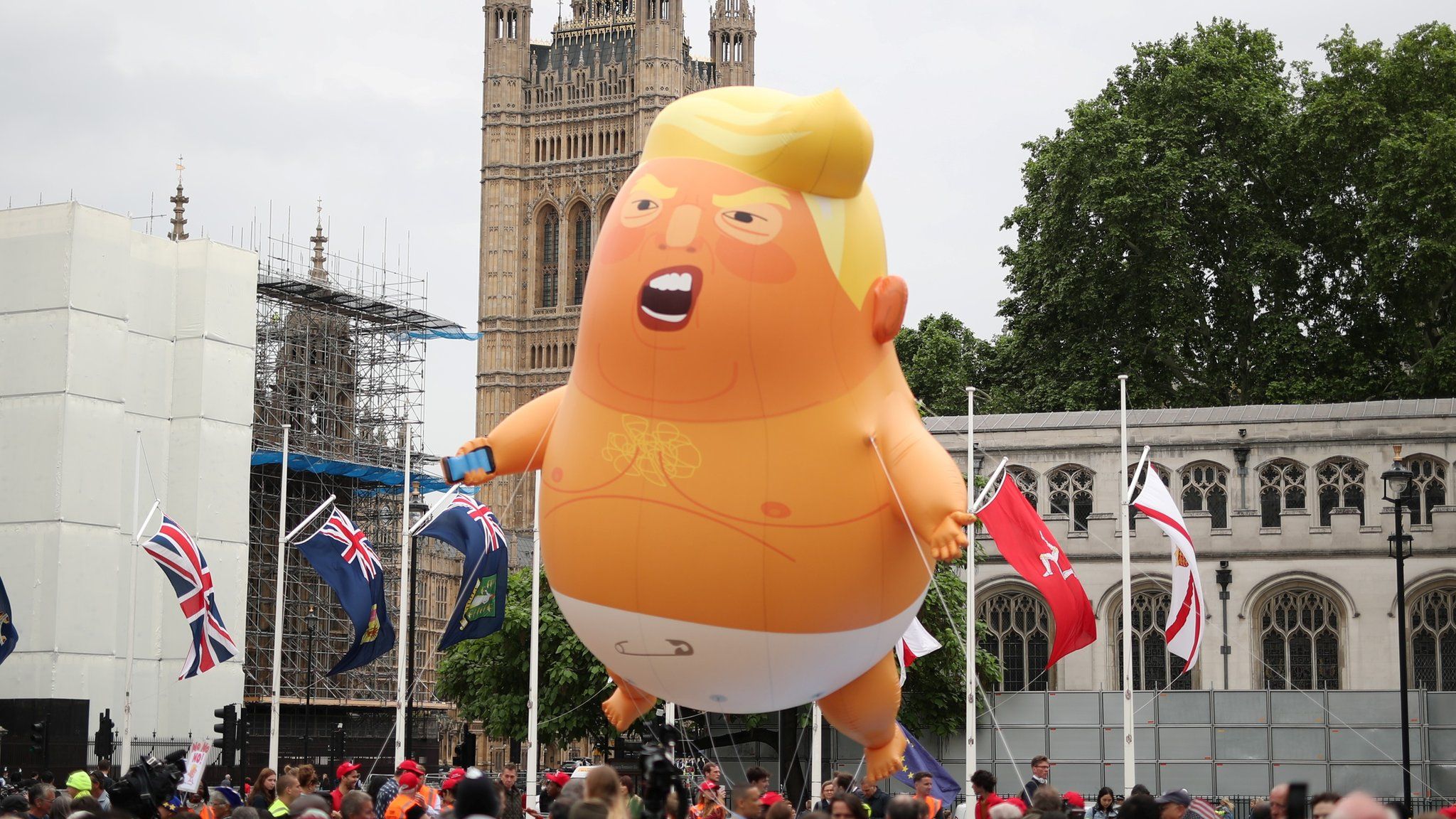 Trump balloon flying over Parliament Square