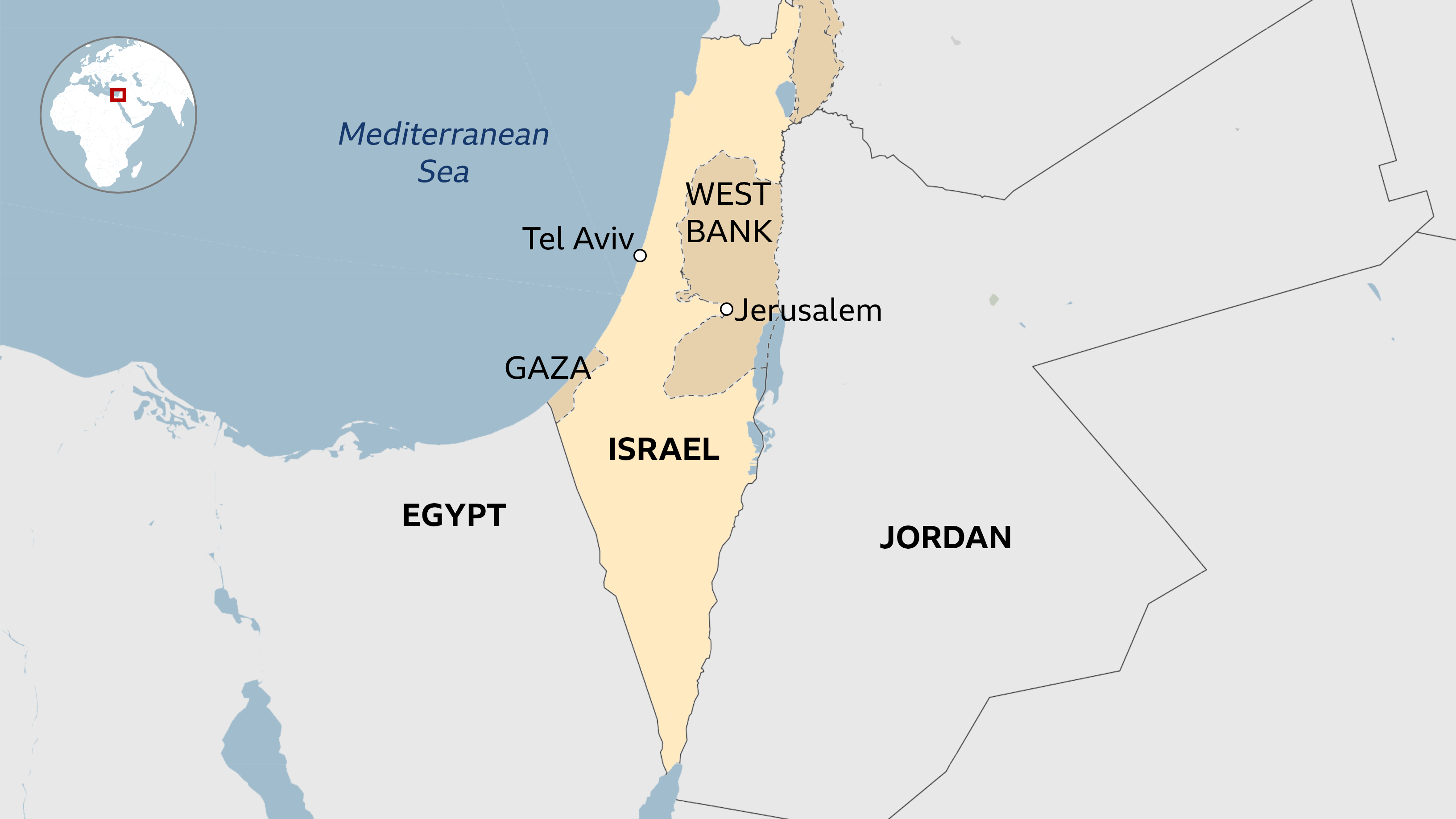 Map showing Israel and the Palestinian Territories and surrounding countries