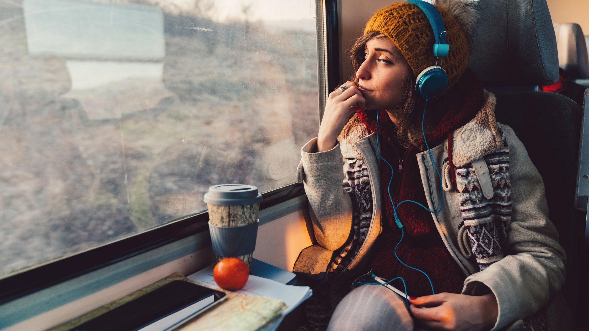 young woman on train