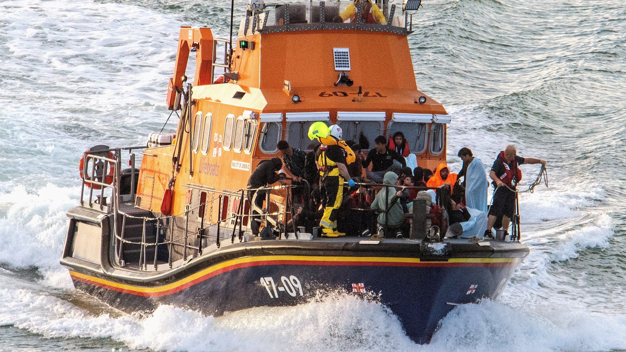A rescue boat carrying asylum seekers