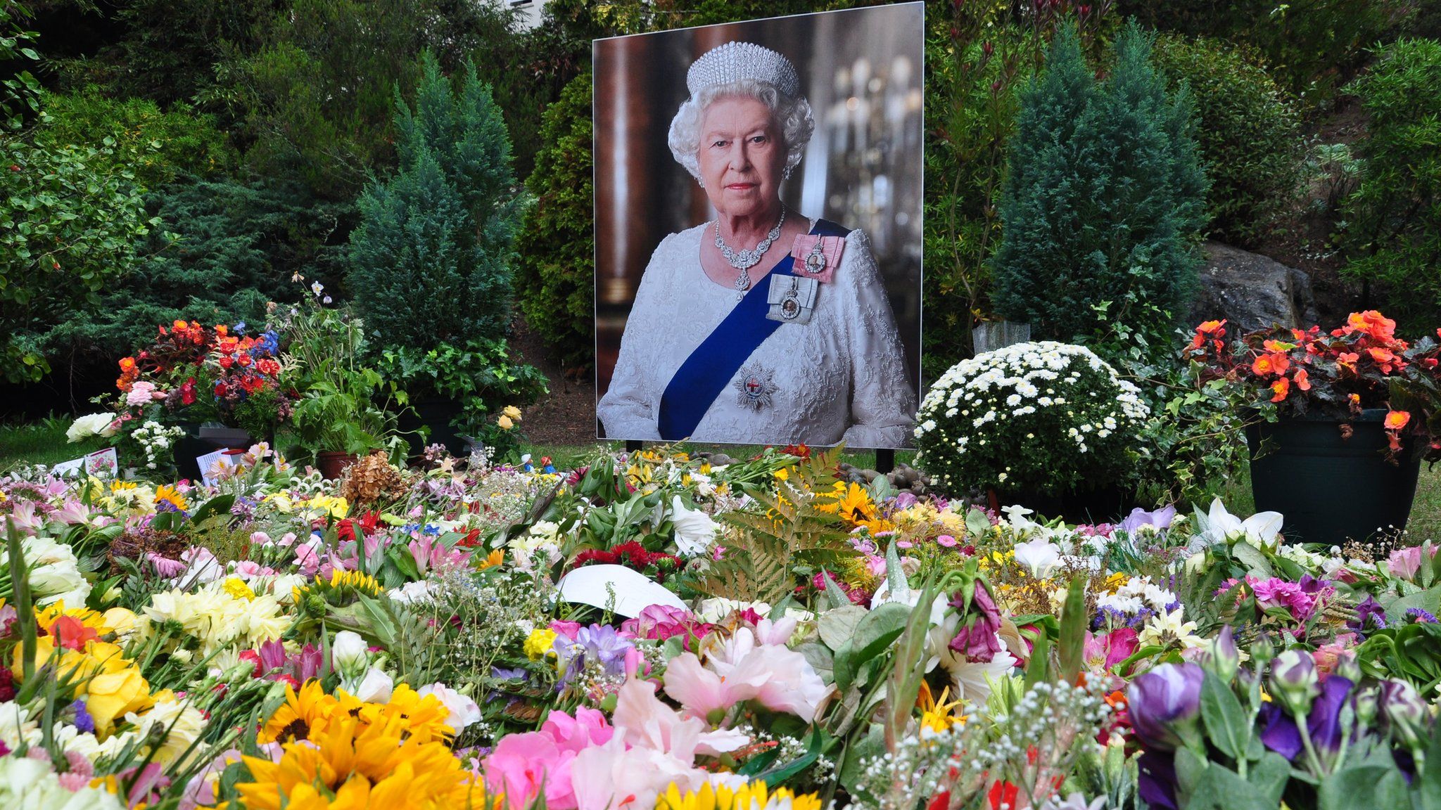 Floral tribute left to Queen Elizabeth II in the Sunken Gardens, St Peter Port, Guernsey