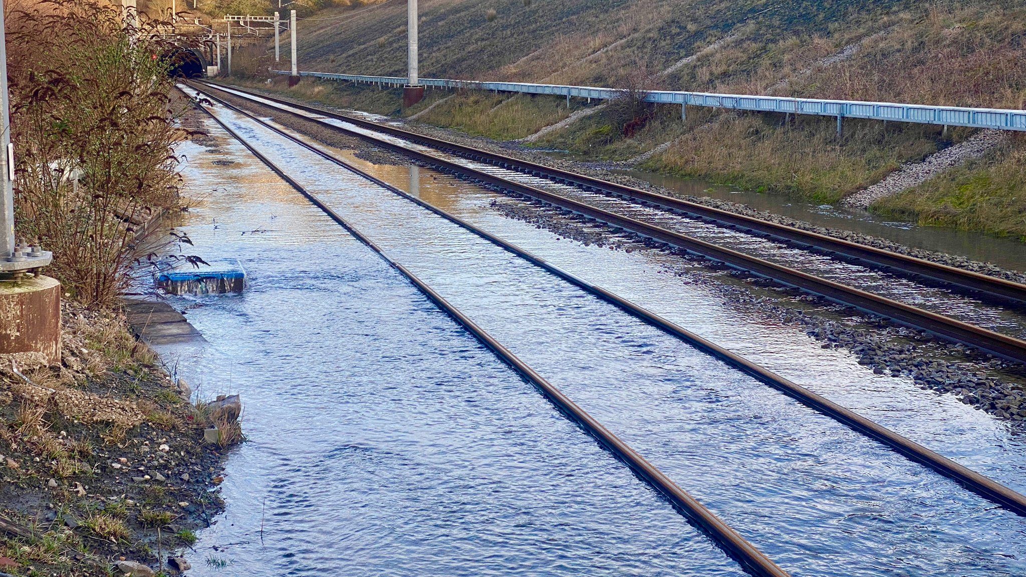 Flooded railway track at Chipping Sodbury