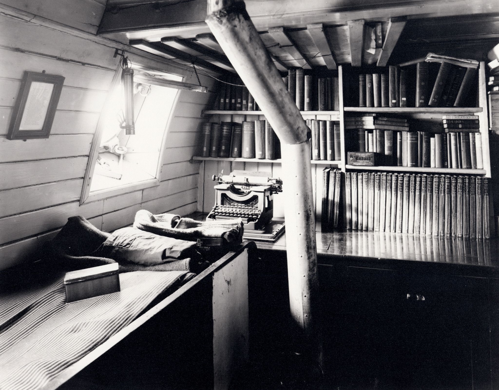 Bookshelves in Shackleton's cabin on Endurance, 1915