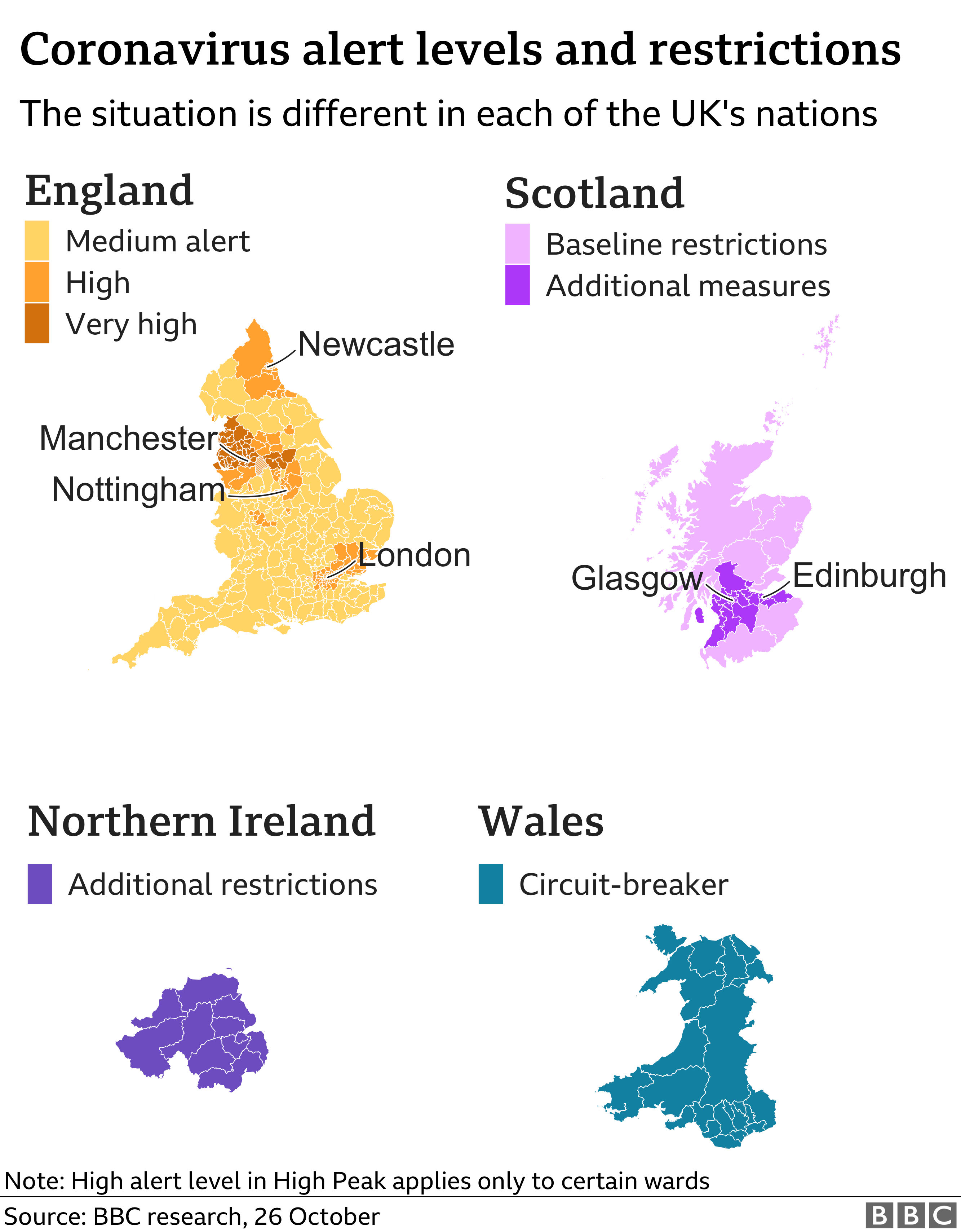 Maps of UK areas with added restrictions in force