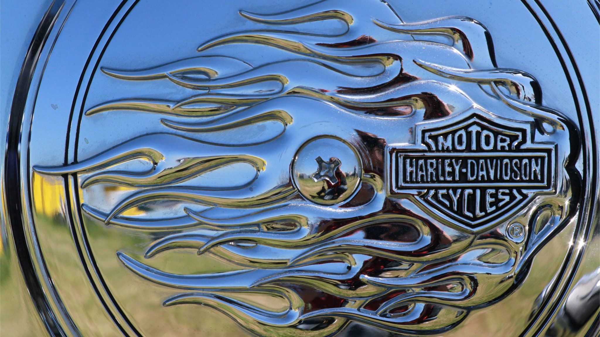 Close up of Harley Davidson logo on a bike