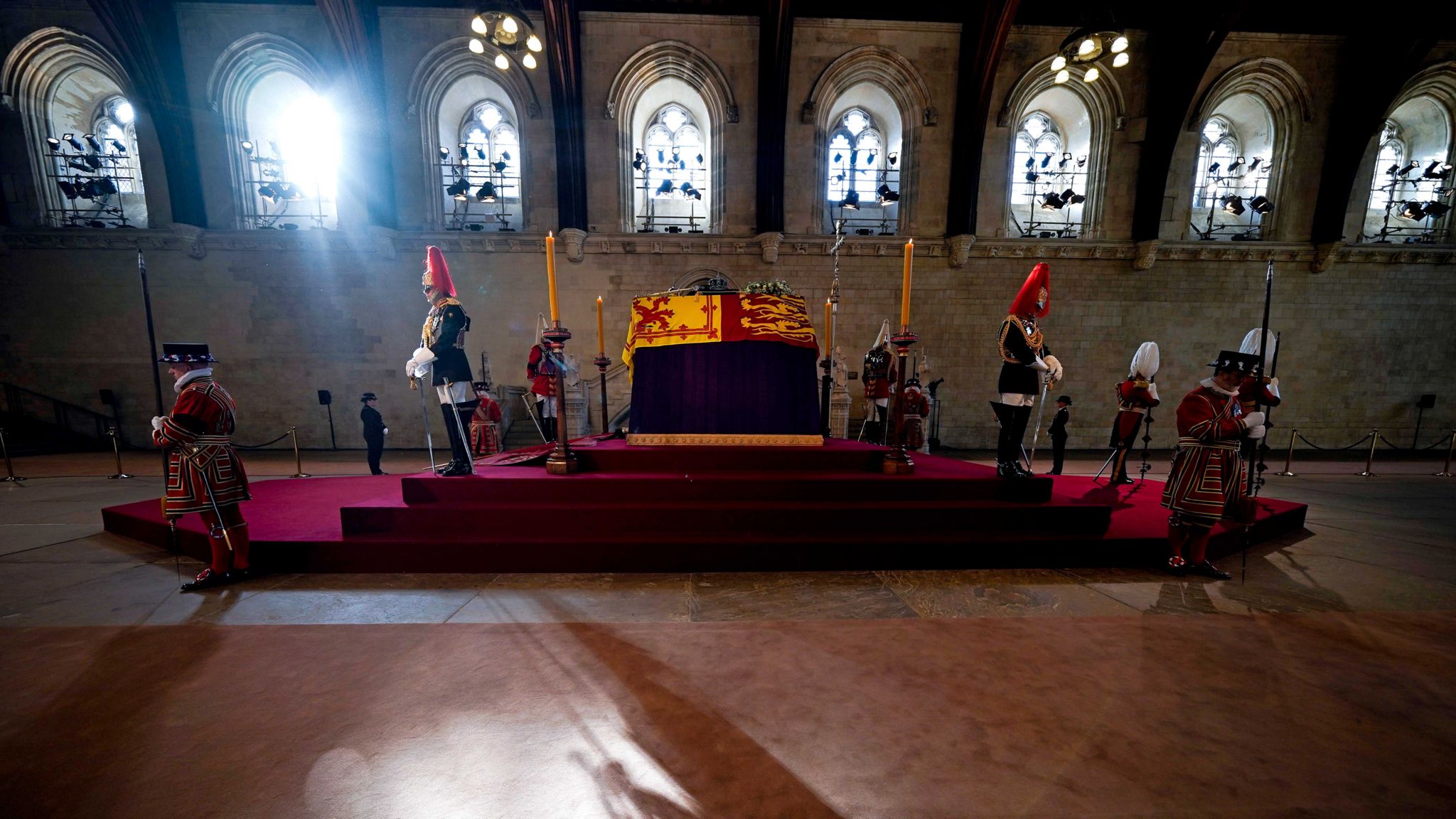 The Queen's coffin lying in state